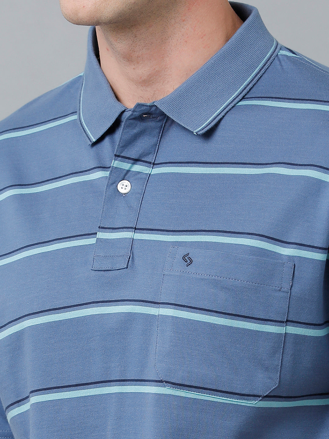 Classic Polo Men's Cotton Half Sleeve Striped Authentic Fit Polo Neck Blue Color T-Shirt | Ap - 89 A