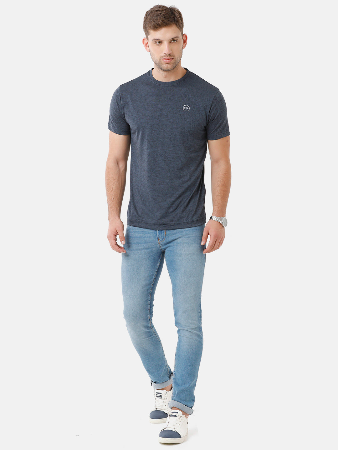 Classic Polo Mens Cotton Printed Half Sleeve Slim Fit Round Neck Navy Color T-Shirt | Baleno 480