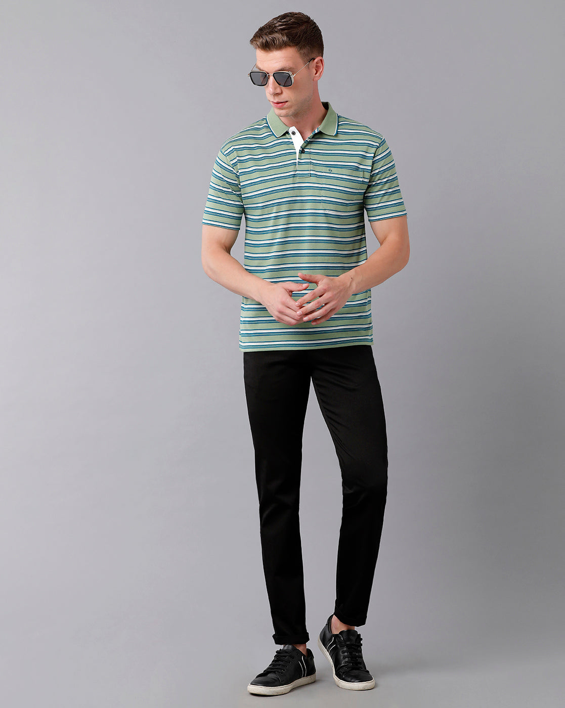 Classic Polo Men's Cotton Striped Half Sleeve Authentic Fit Polo Neck Multicolor T-Shirt | Feeders - 202 A