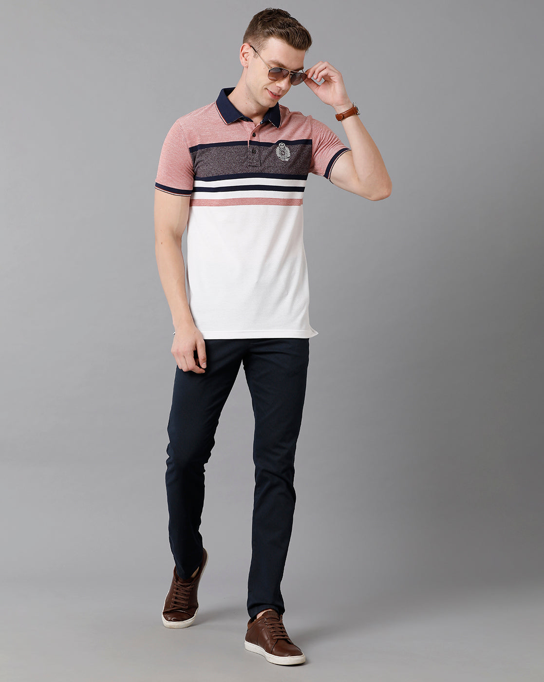 Classic Polo Men's Cotton Blend Striped Half Sleeve Slim Fit Polo Neck Multicolor T-Shirt | HS-VTA - 01 B