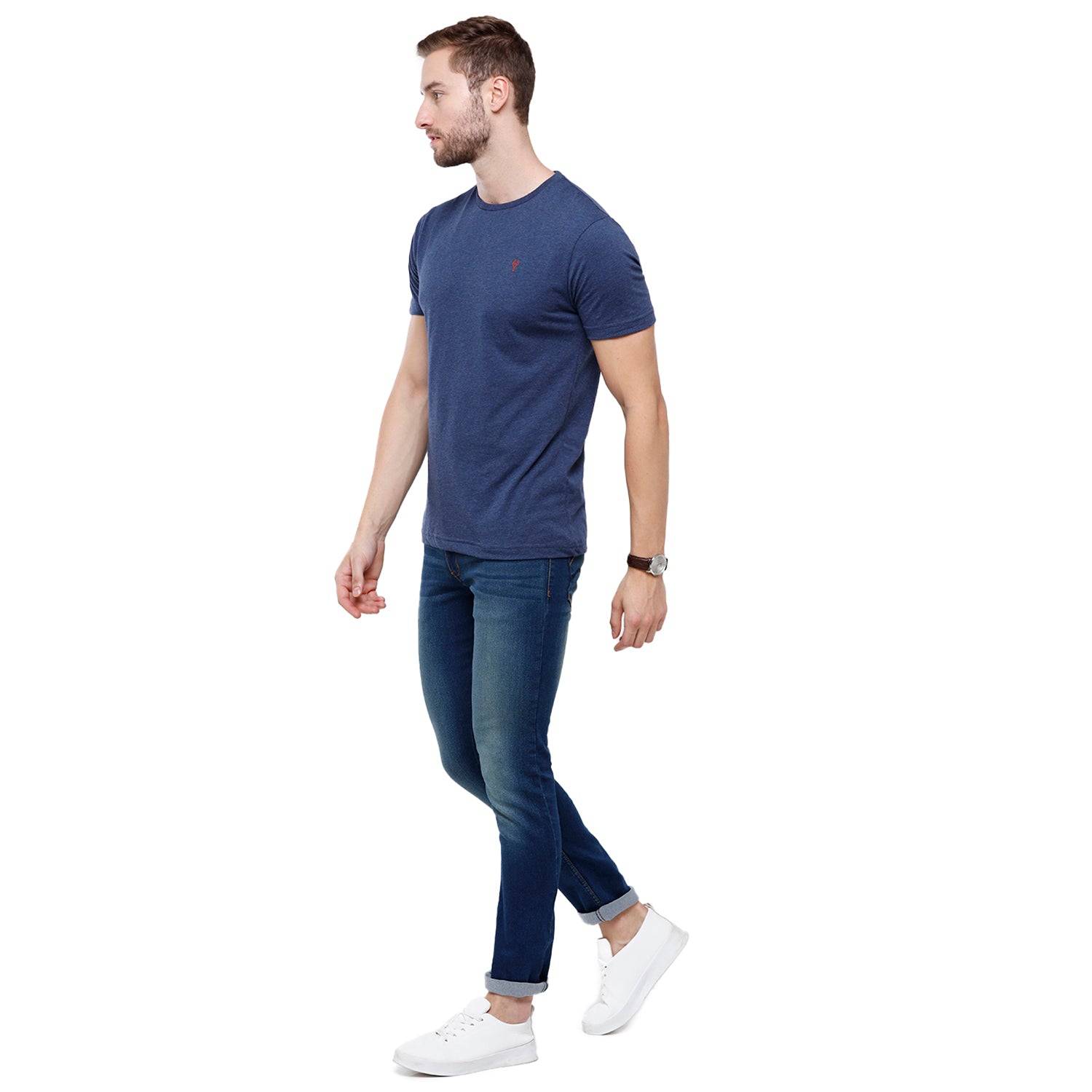 Classic Polo Men's Solid Single Jersey Blue Half Sleeve Slim Fit T-Shirt - Kore-11 T-shirt Classic Polo 