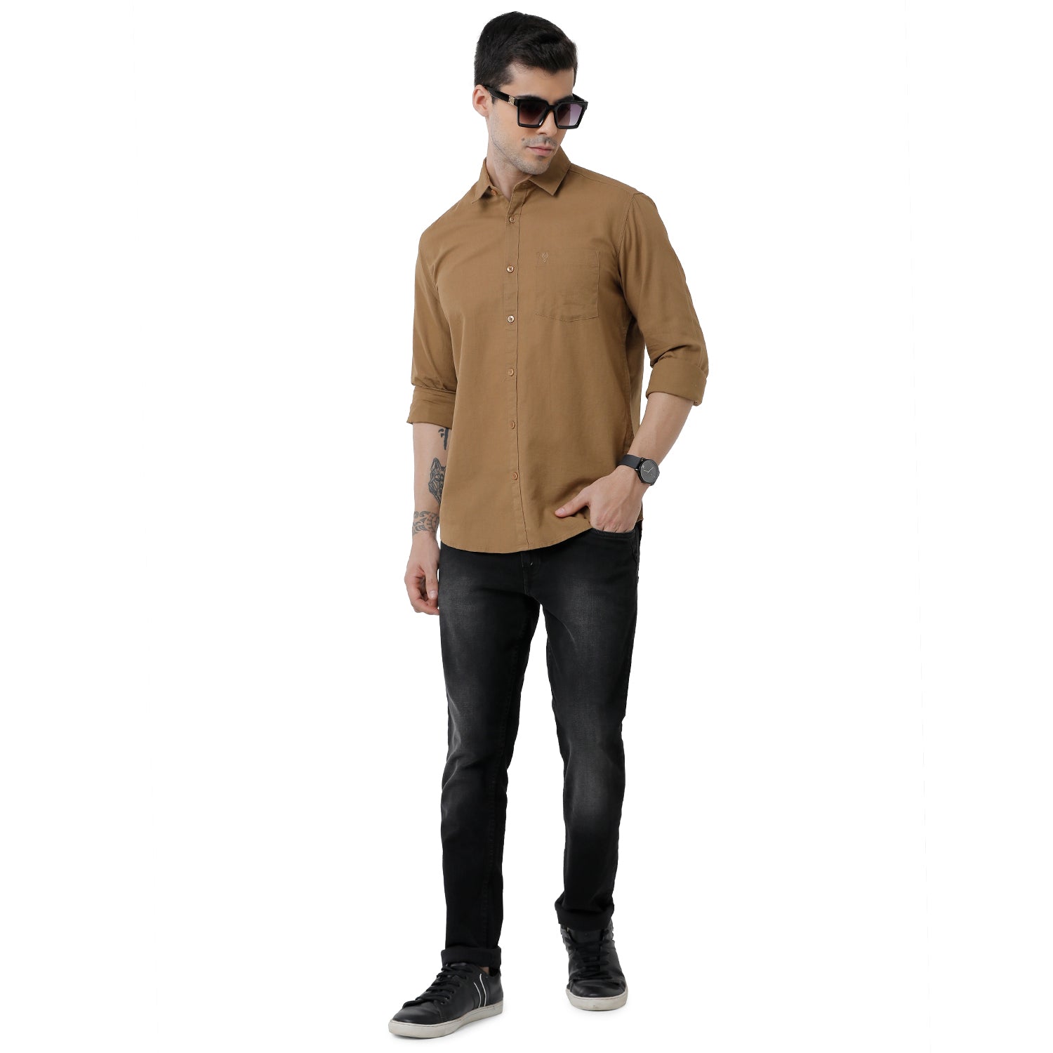 Classic Polo Mens Solid Slim Fit Full Sleeve Brown Color Shirt - SN1-111 B Shirts Classic Polo 