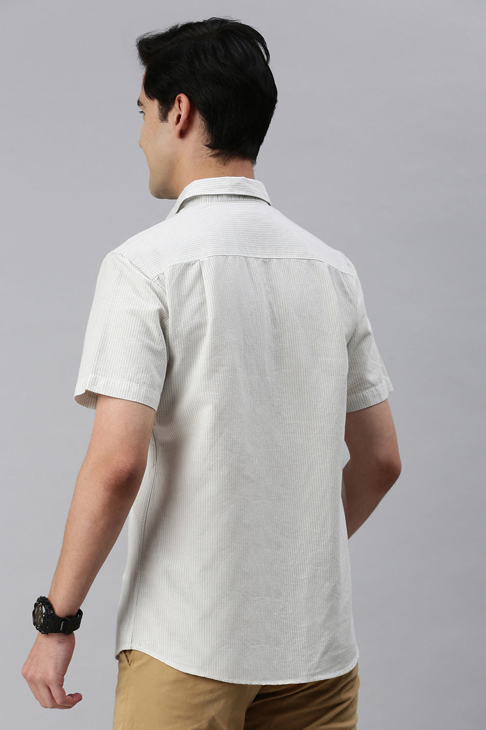 Classic Polo Men's Cotton Half Sleeve Striped Slim Fit Polo Neck White Color Woven Shirt | So1-138 A