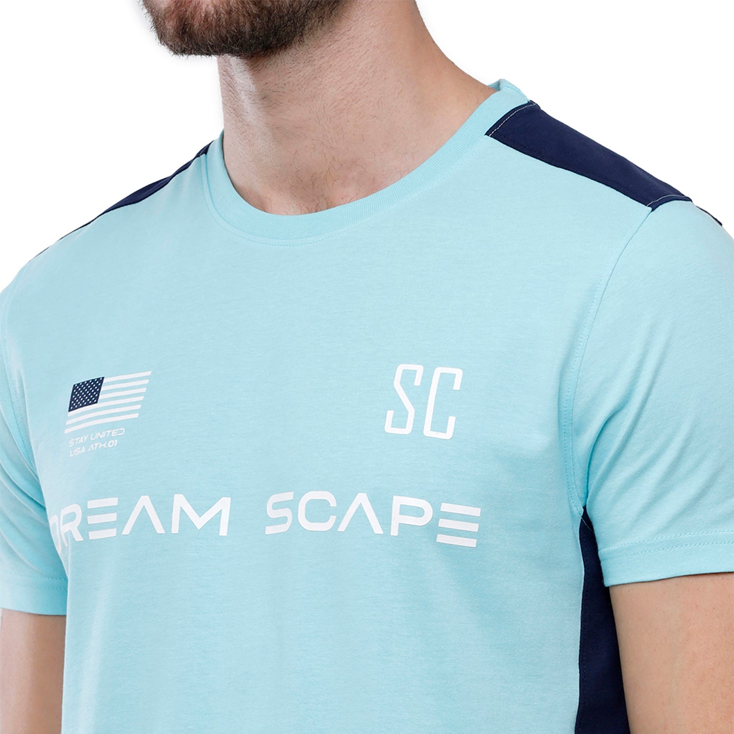 Swiss Club Mens Aqua Chest Print Slim Fit Half Sleeve Round Neck T-Shirt (CUB - 42 B SF C) T-shirt Swiss Club 