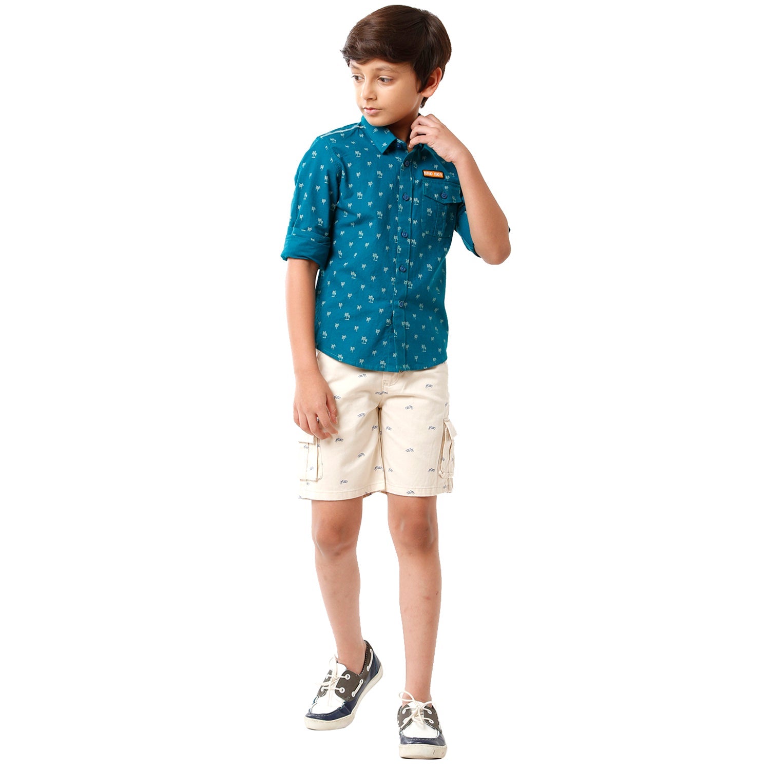 Classic Polo Bro Boys Printed Full Sleeve Slim Fit Aqua Blue Color Shirt - BBSH S2 37 A Shirts Classic Polo 