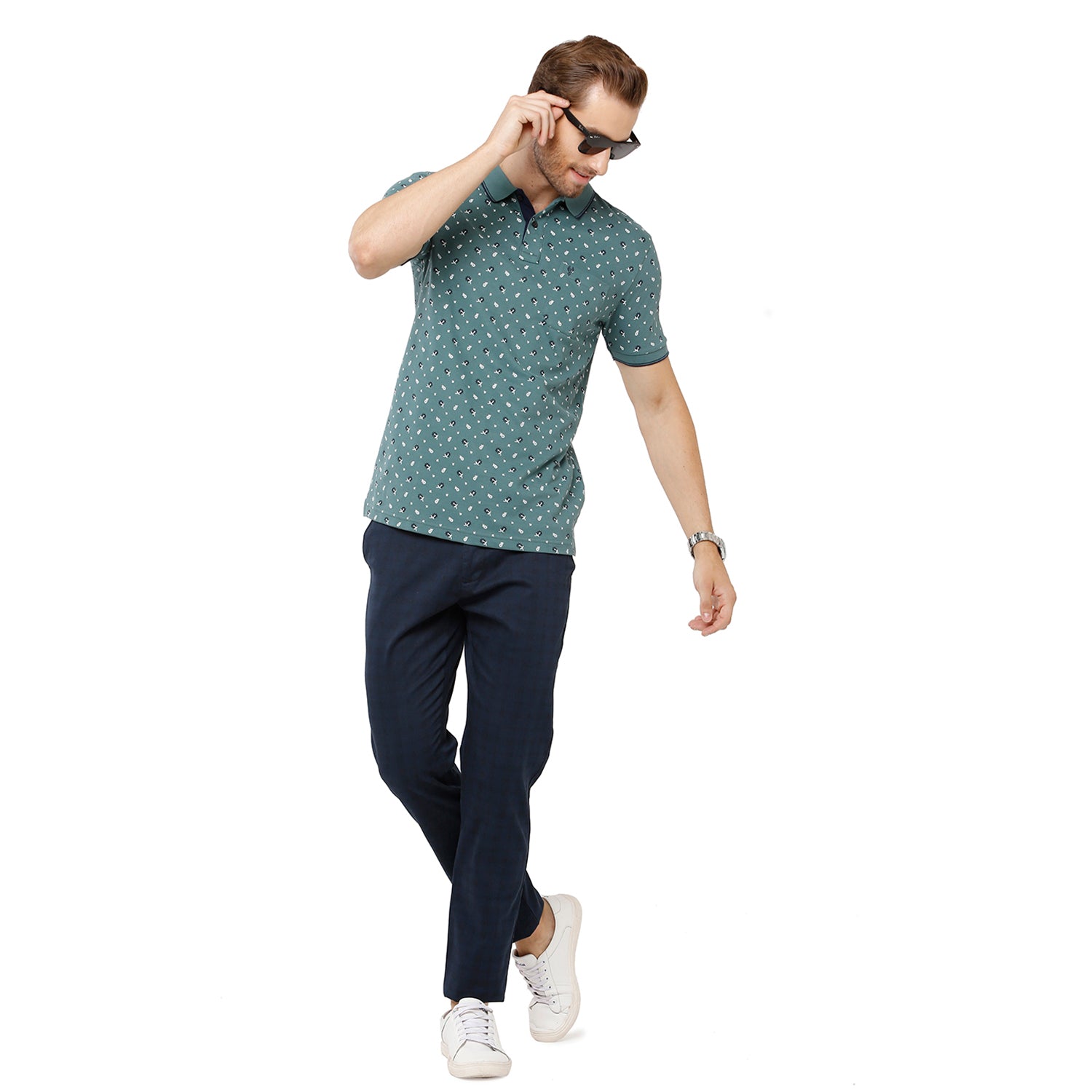 Classic Polo Mens 100% Cotton Printed Slim Fit Grey Color Polo Neck T-Shirt -BEAU 165 B T-shirt Classic Polo 
