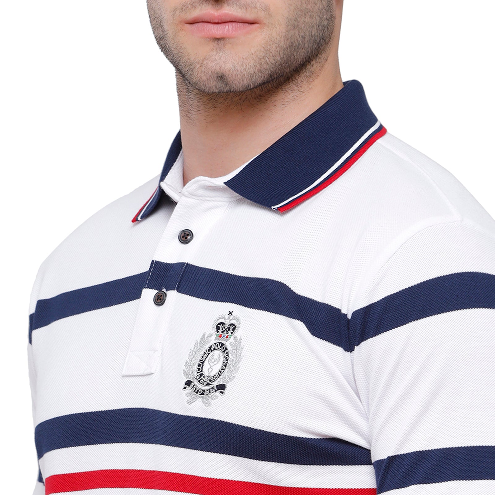 Classic Polo Mens White & Blue Stripped Half Sleeve Slim Fit Polo Neck T-Shirt - Vta 186 A T-shirt Classic Polo 