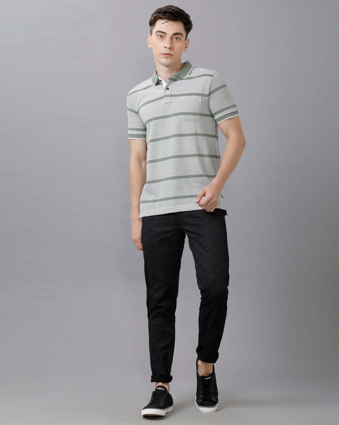 Classic Polo Mens Cotton Blend Striped Half Sleeve Slim Fit Polo Neck Grey Color T-Shirt | Adore 171 A