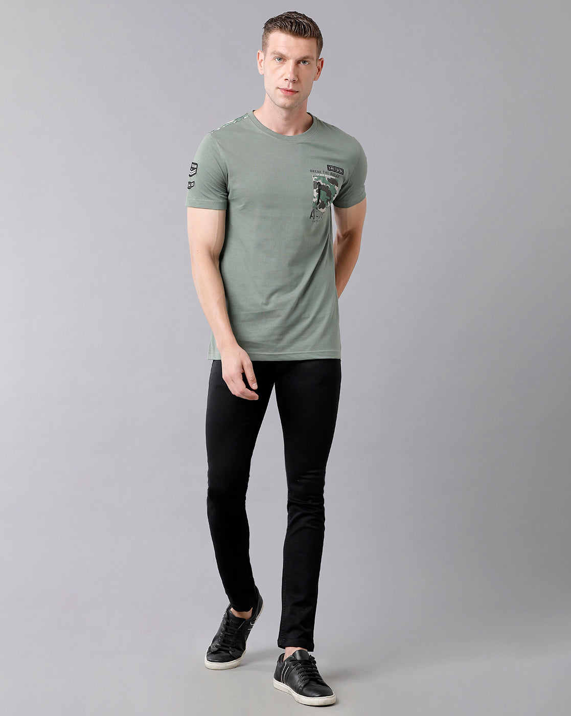 CP BRO Men's Cotton Color Block Half Sleeve Slim Fit Round Neck Green Color T-Shirt | Brcn - 490 A
