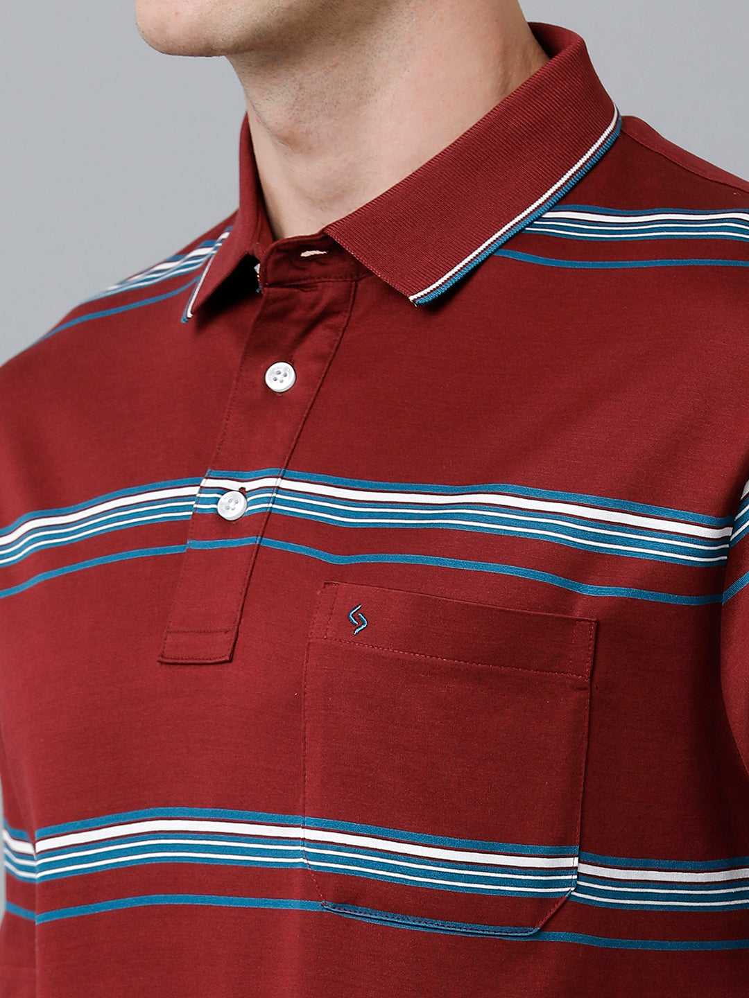 Classic Polo Men's Cotton Half Sleeve Striped Authentic Fit Polo Neck Maroon Color T-Shirt | Ultimo - 306 A