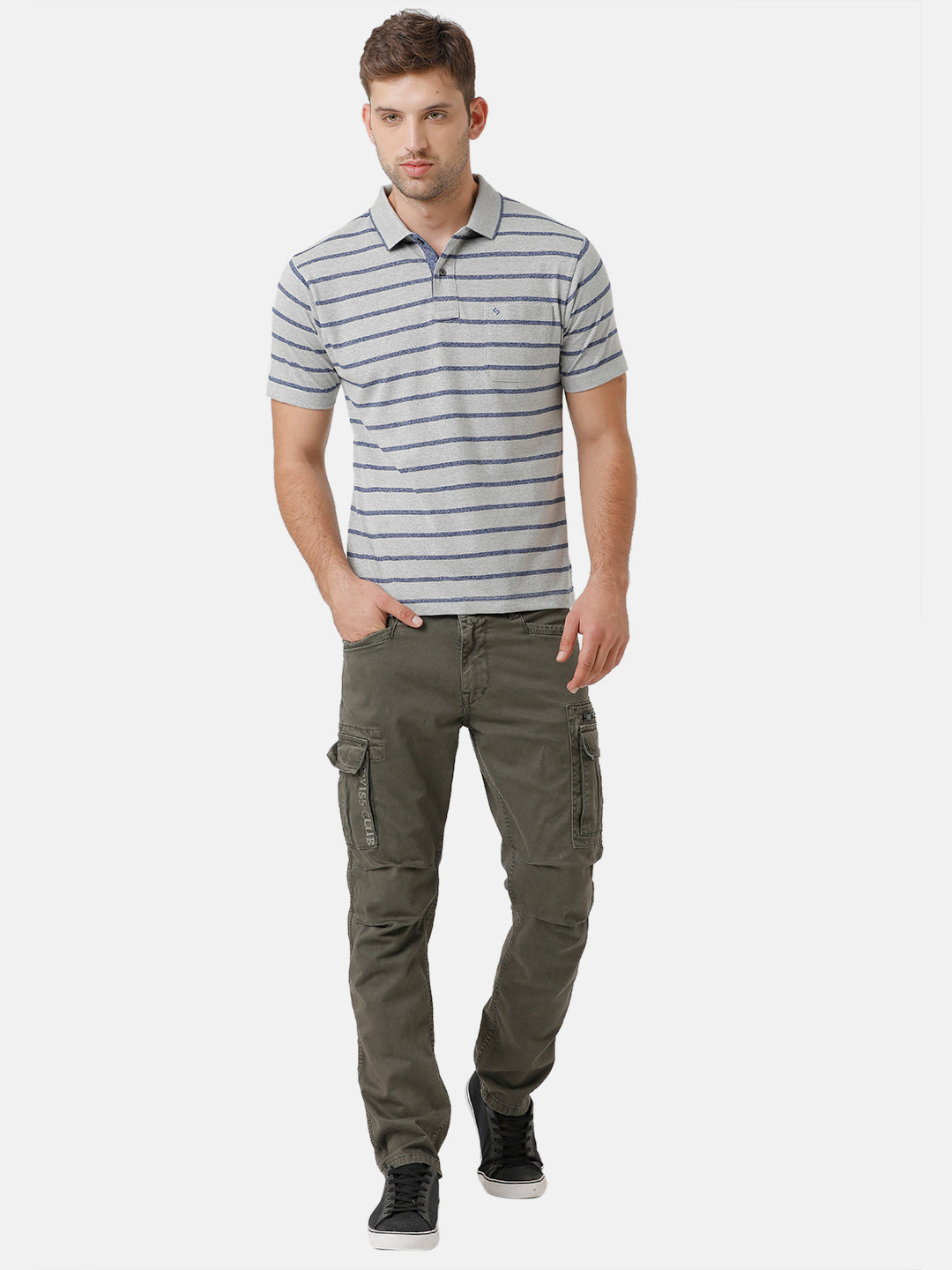 Classic Polo Mens Cotton Blend Striped Half Sleeve Authentic Fit Polo Neck Grey Color T-Shirt | Mel 212 A