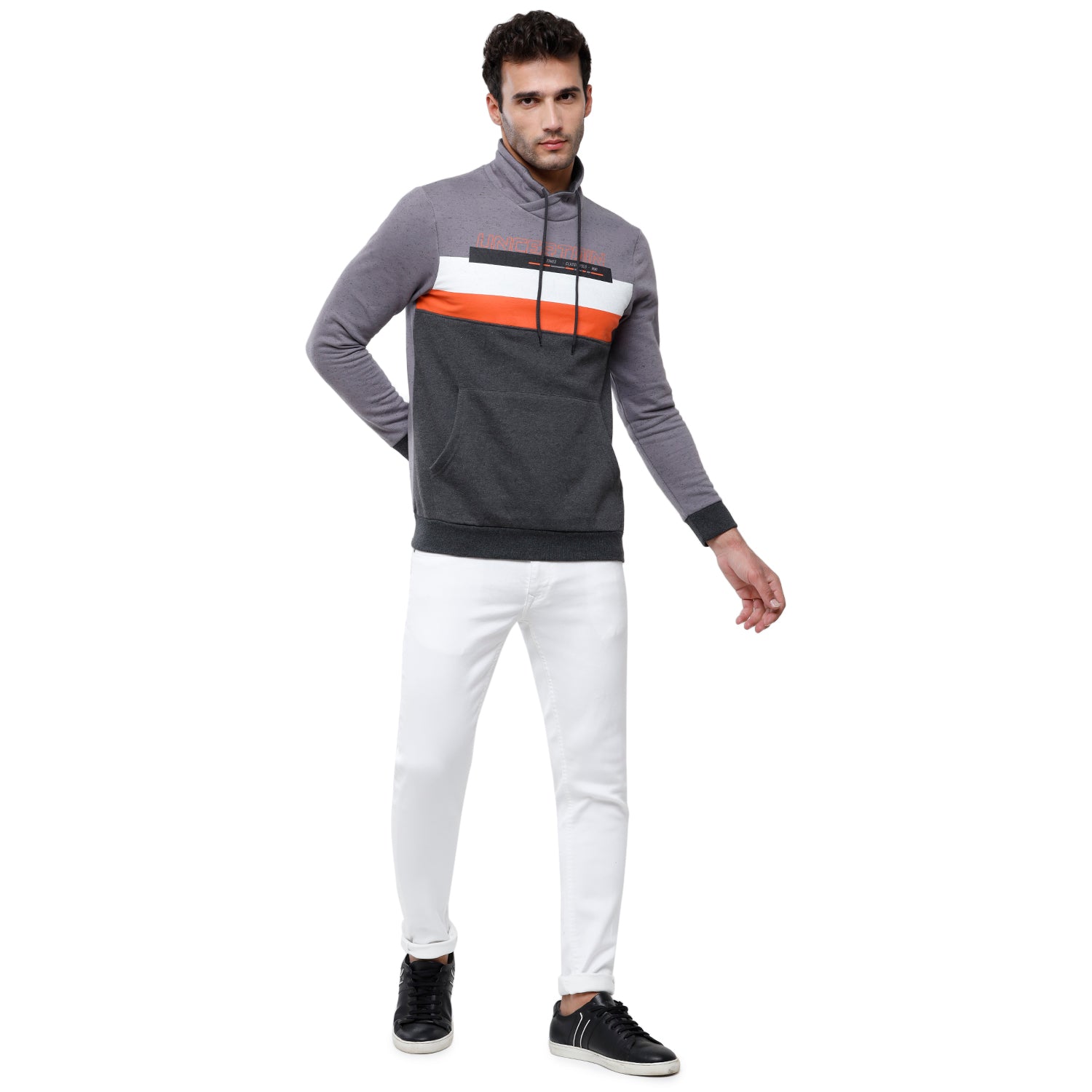 Classic Polo Men's Color Block Full Sleeve Grey H Neck Sweat Shirt - CPSS-324 B Sweat Shirts Classic Polo 