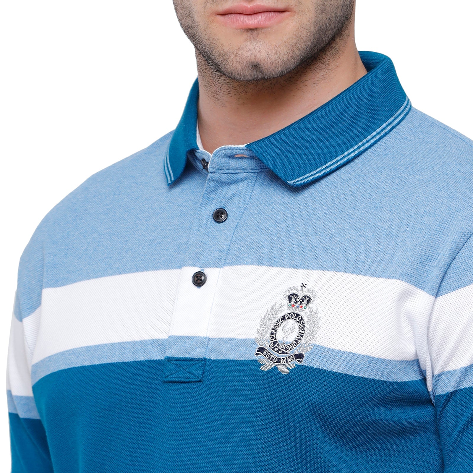Classic Polo Mens Multi Blue Stripped Slim Fit Polo Neck T-Shirt - VTA 188 B T-shirt Classic Polo 