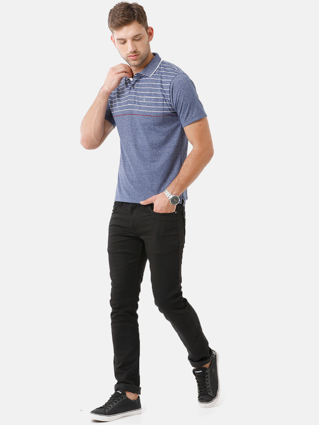 Classic Polo Mens Cotton Blend Striped Half Sleeve Authentic Fit Polo Neck Blue Color T-Shirt | Mel 213 B