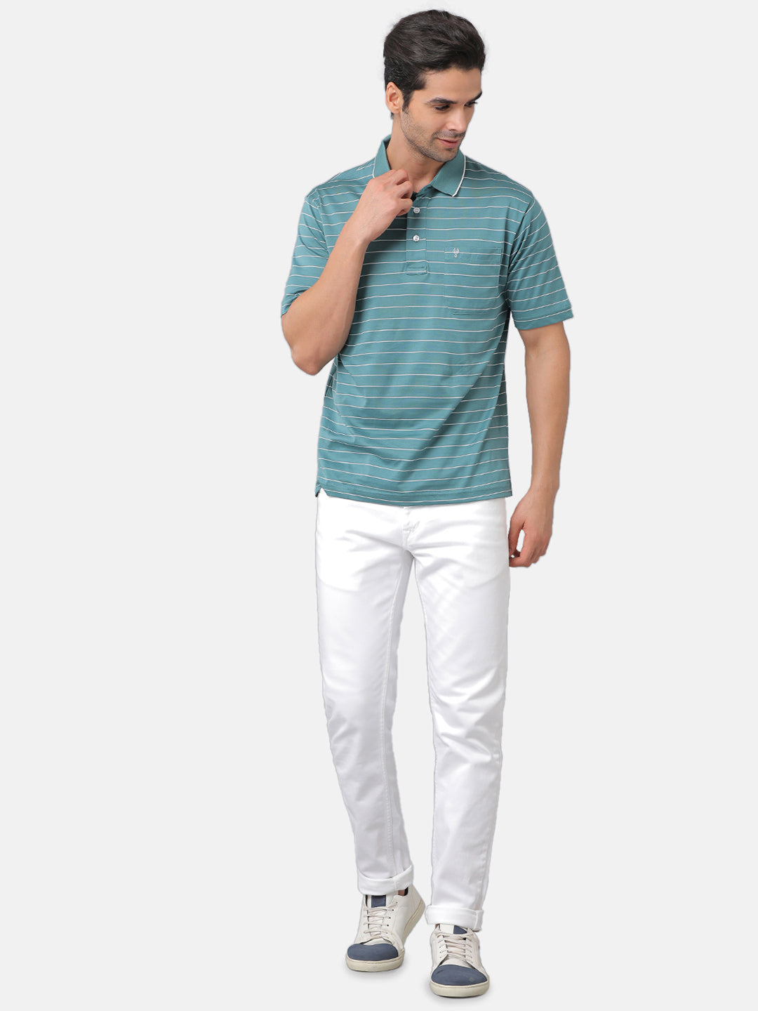Classic Polo Mens Cotton Striped Authentic Fit Polo Neck Green Color T-Shirt | Ultimo 271b