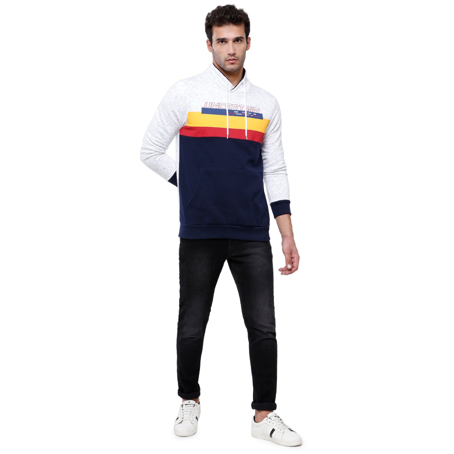 Classic Polo Men's Color Block Full Sleeve White & Navy H Neck Sweat Shirt - CPSS-324 A Sweat Shirts Classic Polo 