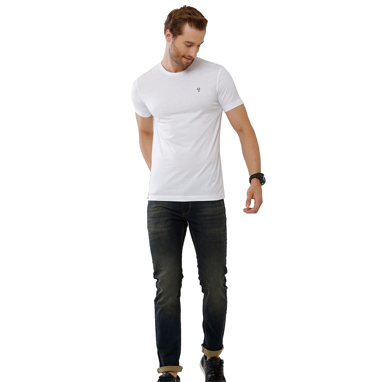 Classic Polo Men's Solid Single Jersey White Half Sleeve Slim Fit T-Shirt - Kore-01 T-shirt Classic Polo 