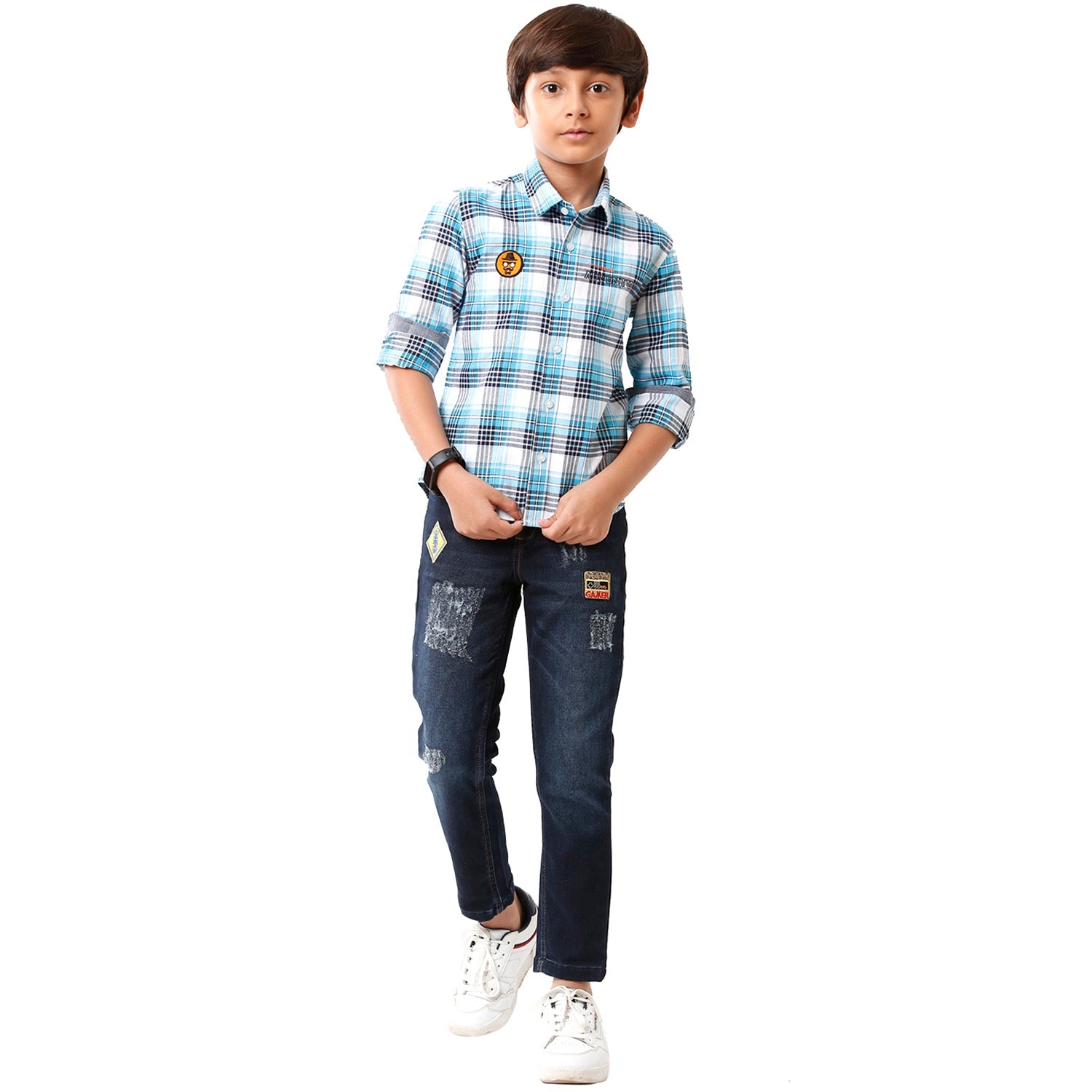 Classic Polo Bro Boys Checked Full Sleeve Slim Fit Blue Color Shirt - BBSH S2 23 A Shirts Classic Polo 
