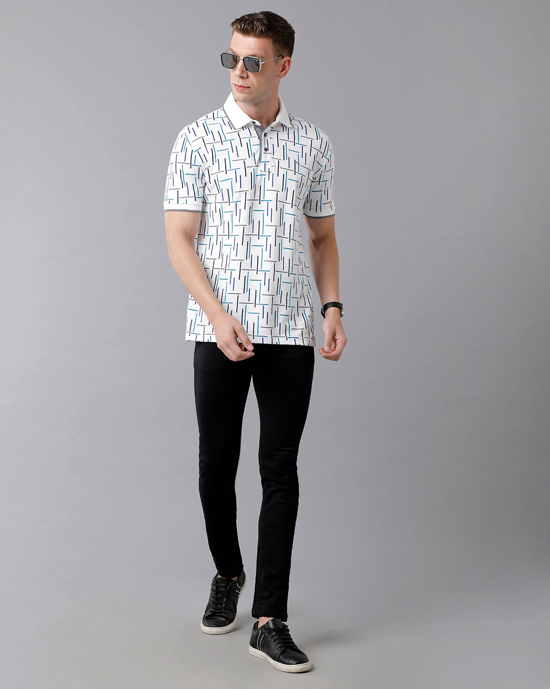 Classic Polo Men's Cotton Printed Half Sleeve Slim Fit Polo Neck White Color T-Shirt | Prm - 718 A