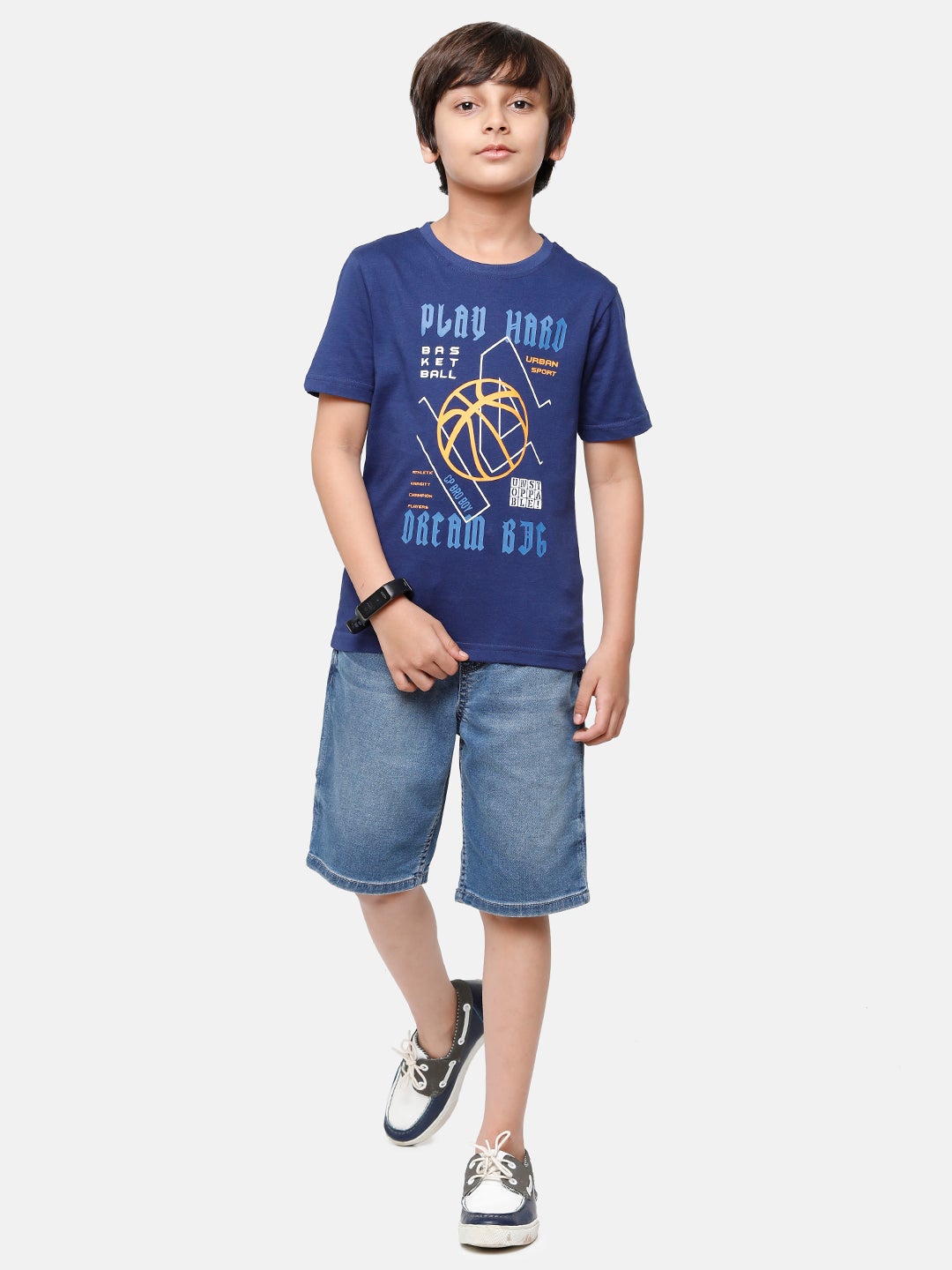 CP Boys Blue Printed Slim Fit Round Neck T-Shirt T-shirt Classic Polo 