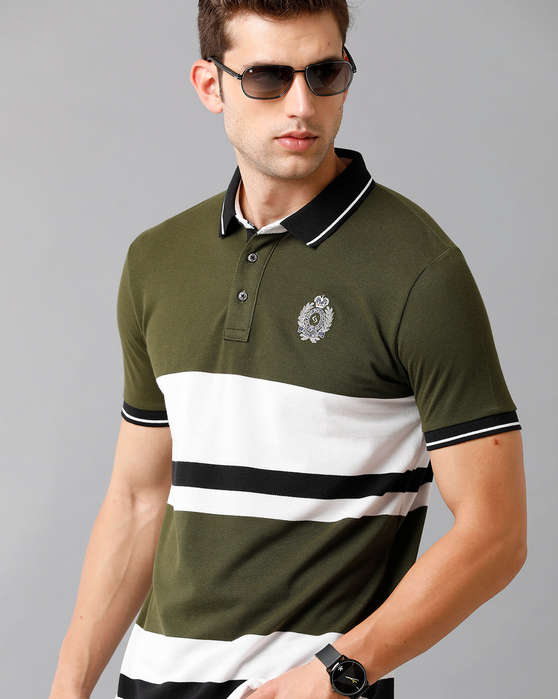 Classic Polo Mens Cotton Blend Striped Half Sleeve Slim Fit Polo Neck Multicolor T-Shirt | Vta 204 A