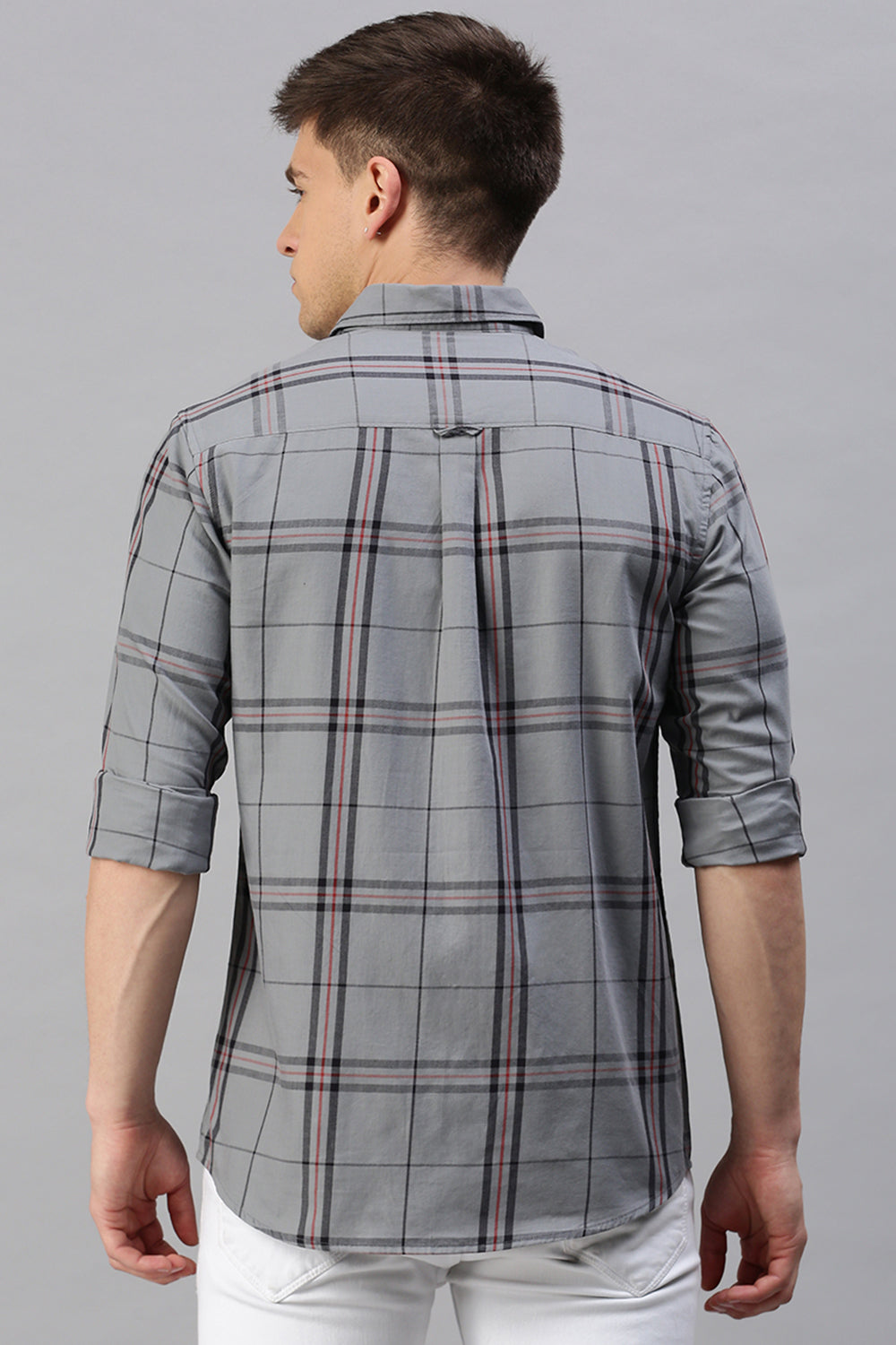 CP BRO Men's Cotton Full Sleeve Checked Slim Fit Polo Neck Grey Color Woven Shirt | Sbo1-46 A