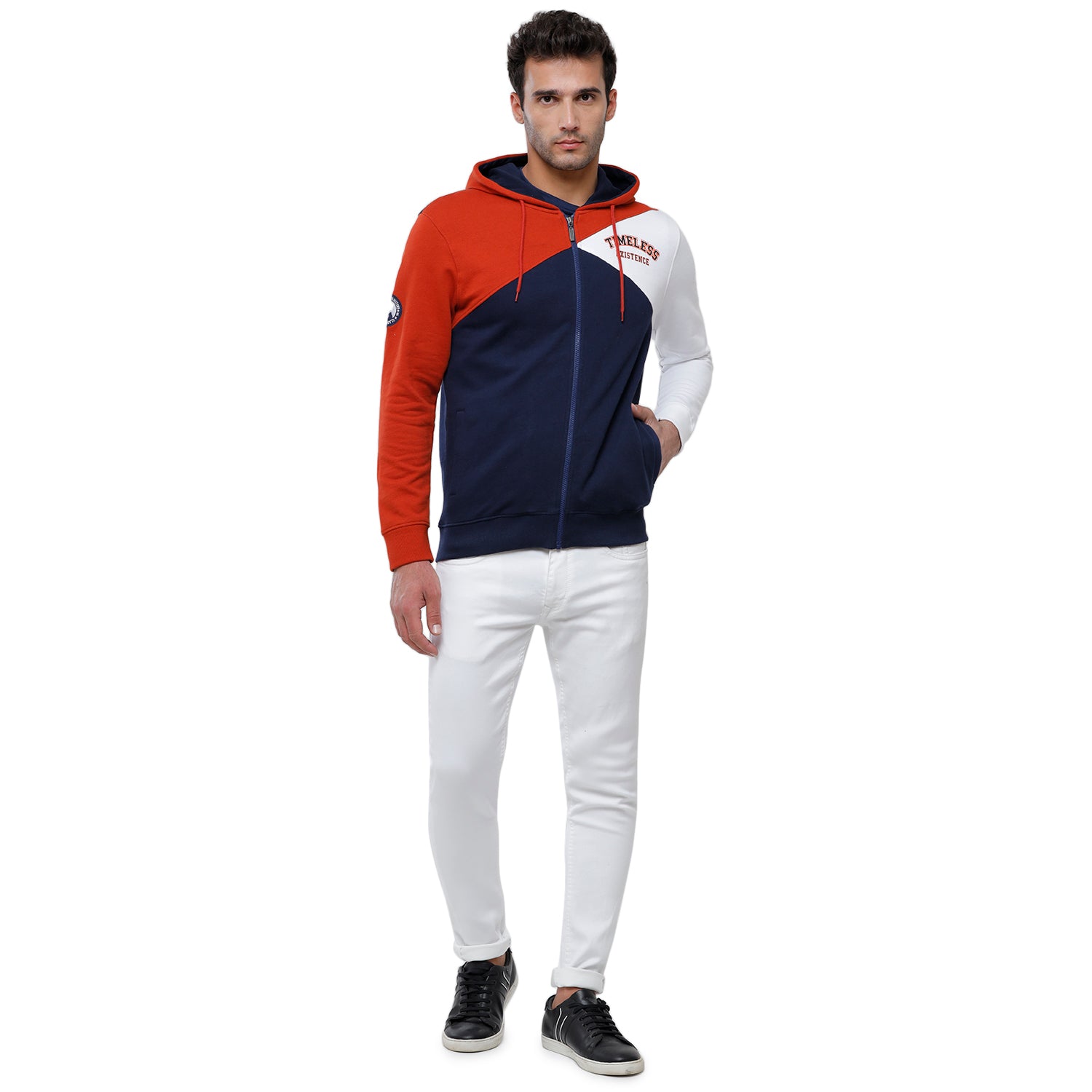Classic Polo Men's Color Block Full Sleeve Red & Navy Hood Sweat Shirt - CPSS - 326 B Sweat Shirts Classic Polo 