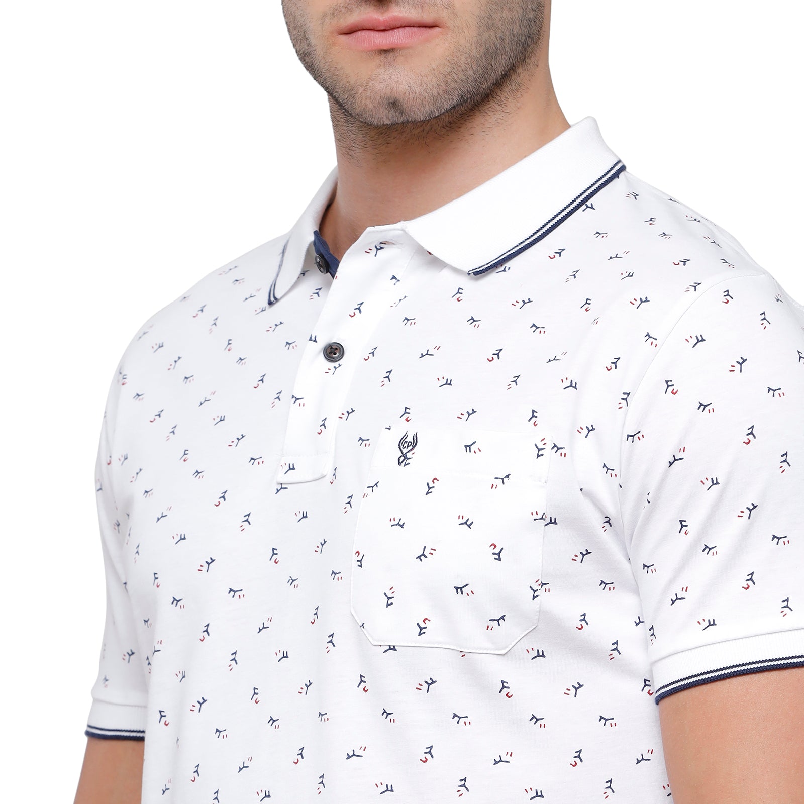 Classic Polo Mens Printed Slim Fit Polo Neck White Colour T-Shirt - Bello 164A T-shirt Classic Polo 