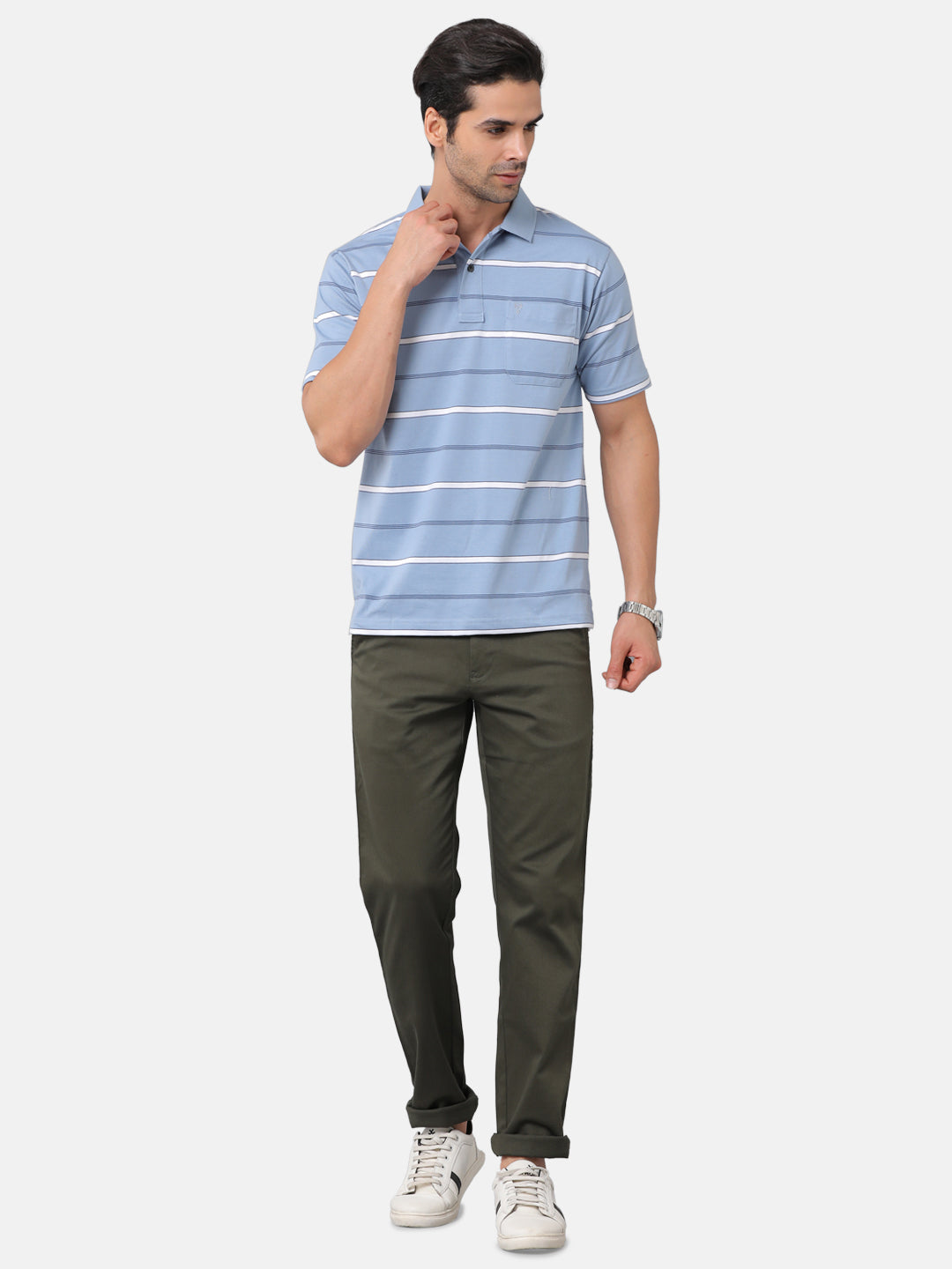 Classic Polo Mens Cotton Blend Striped Authentic Fit Polo Neck Blue Color T-Shirt | Avon 478a