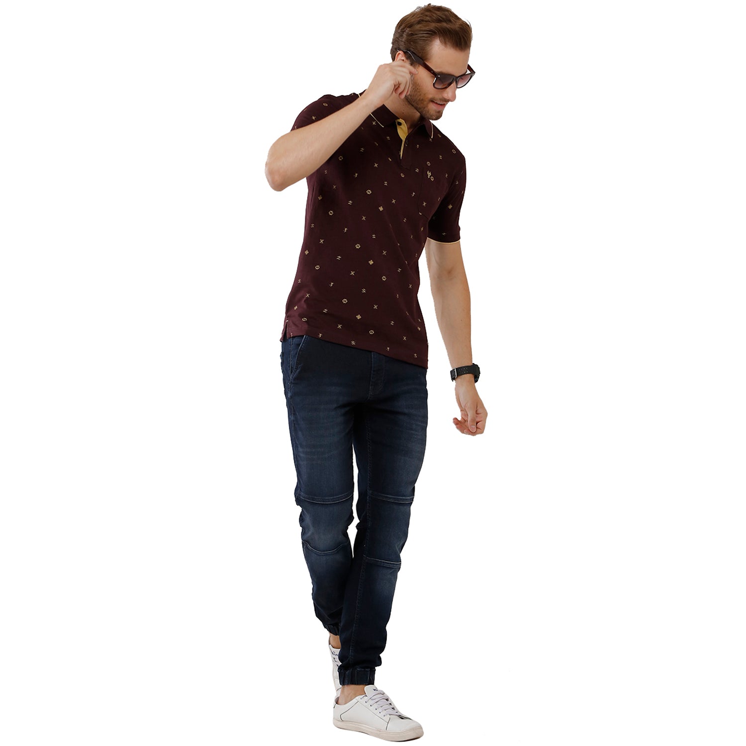 Classic Polo Mens 100% Cotton Printed Slim Fit Maroon Color Polo Neck T-Shirt -BELLO 169 B T-shirt Classic Polo 