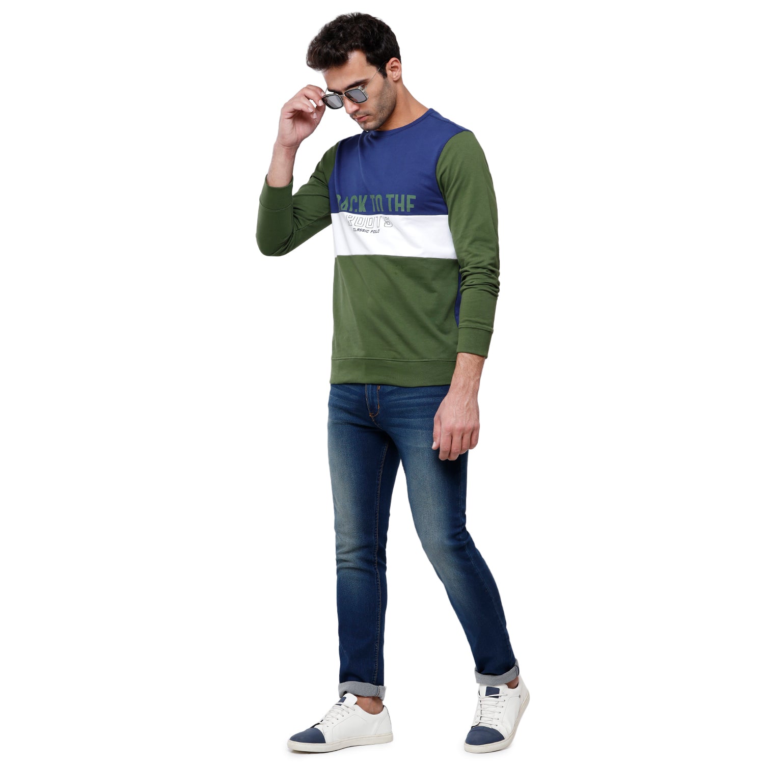 Classic Polo Men's Color Block Full Sleeve Green & Blue Sweat Shirt - CPSS-314 A Sweat Shirts Classic Polo 