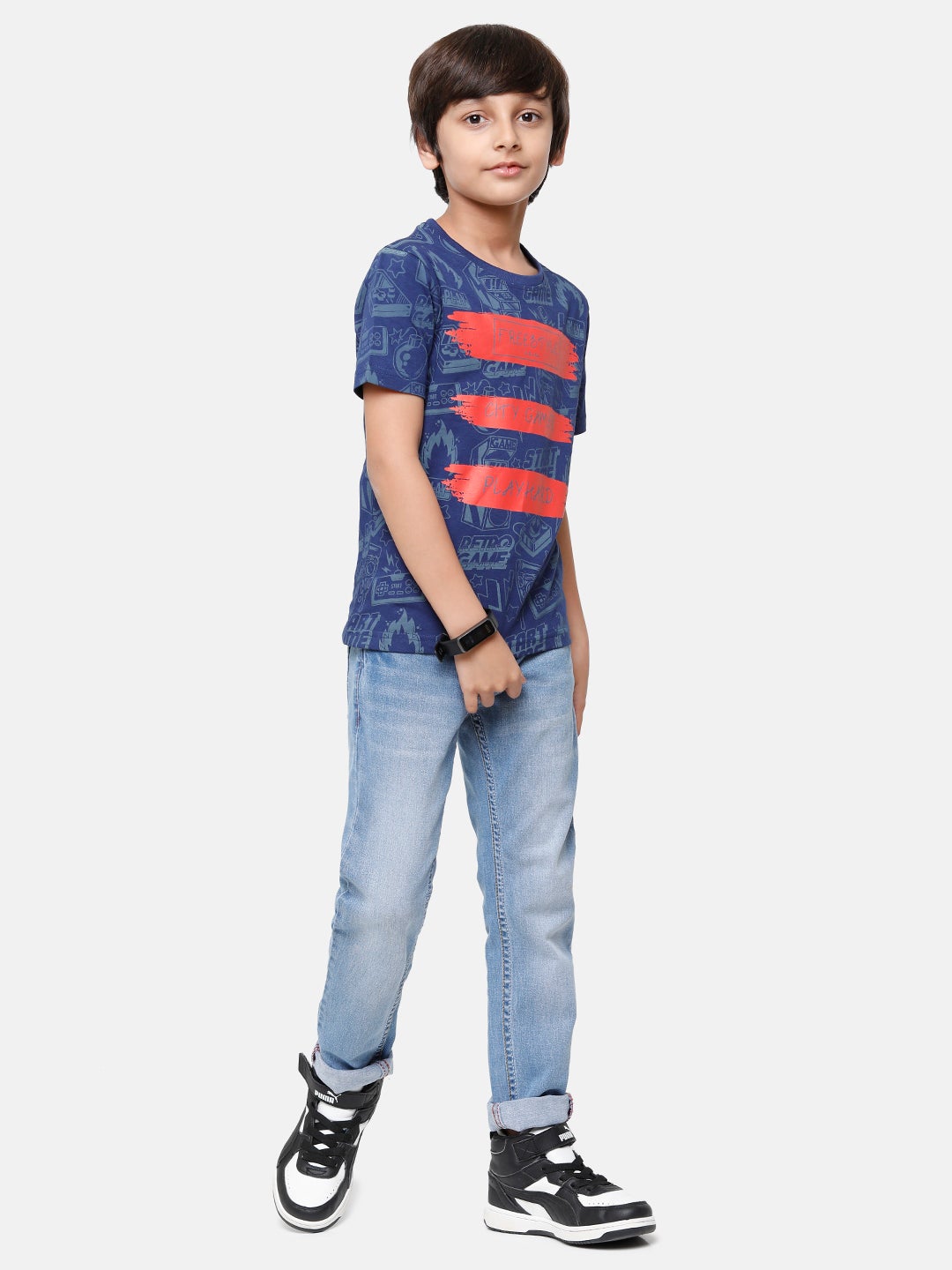CP Boys Blue Printed Slim Fit Round Neck T-Shirt T-shirt Classic Polo 