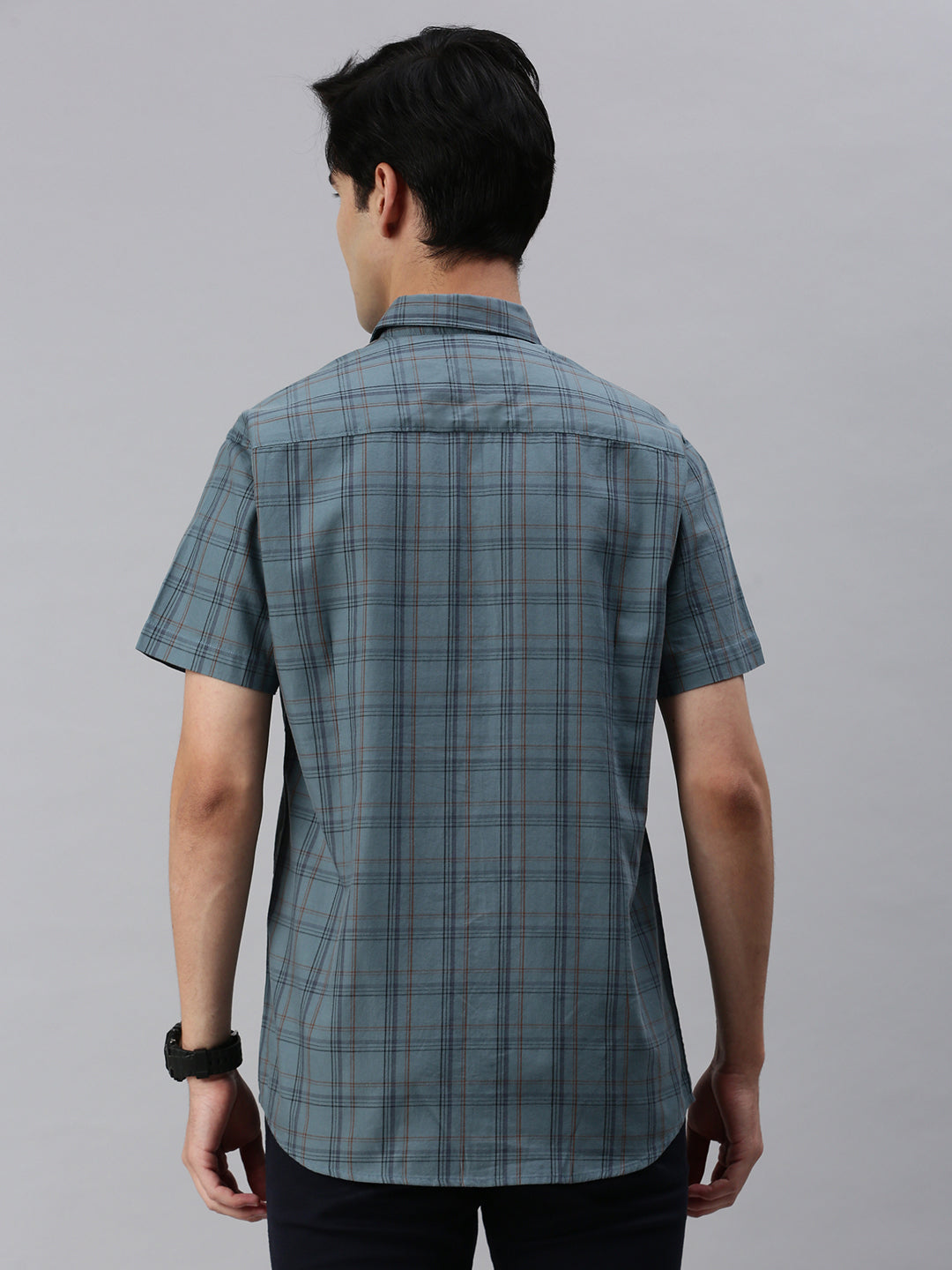 Classic Polo Men's Cotton Half Sleeve Checked Slim Fit Collar Neck Grey Color Woven Shirt | So1-96 C