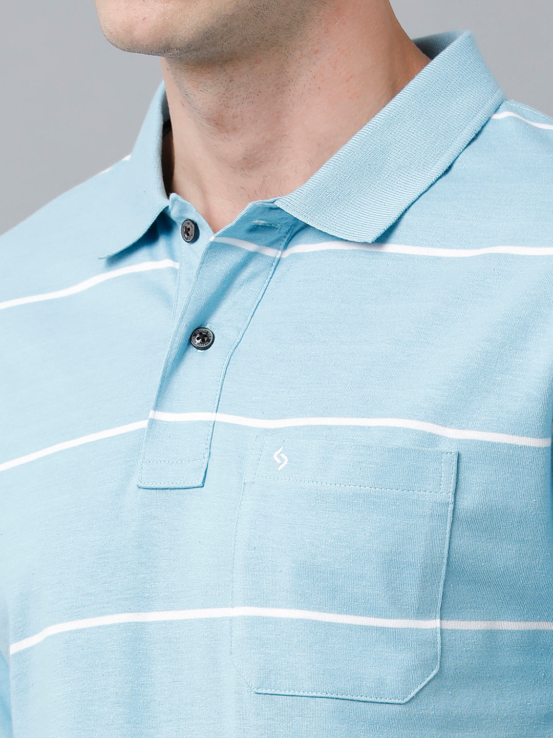 Classic Polo Men's Cotton Blend Half Sleeve Striped Authentic Fit Polo Neck Sky Blue Color T-Shirt | Avon - 518 A