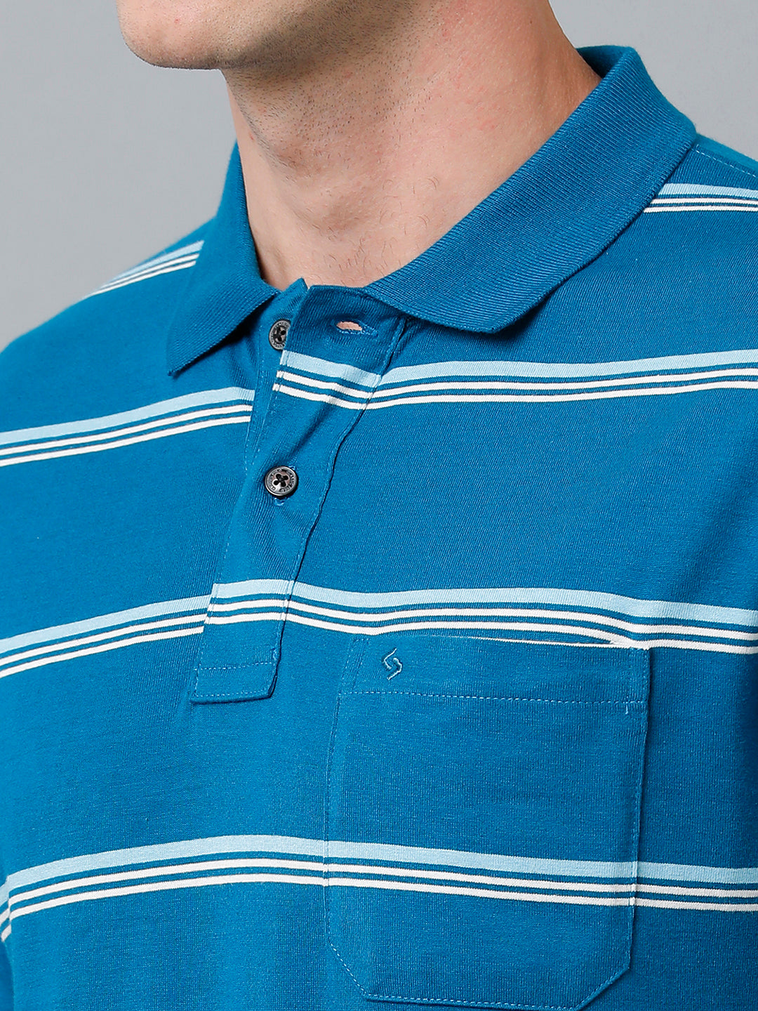 Classic Polo Men's Cotton Blend Half Sleeve Striped Authentic Fit Polo Neck Royal Blue Color T-Shirt | Avon - 526 A