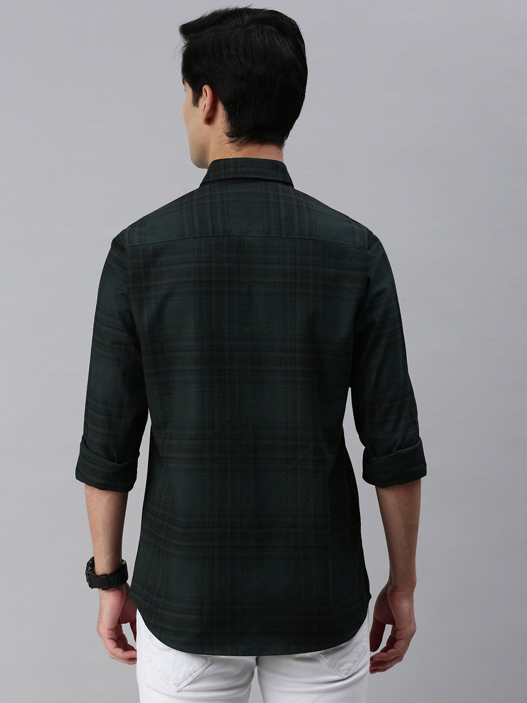 Classic Polo Men's Cotton Full Sleeve Checked Slim Fit Polo Neck Black Color Woven Shirt | So1-99 B