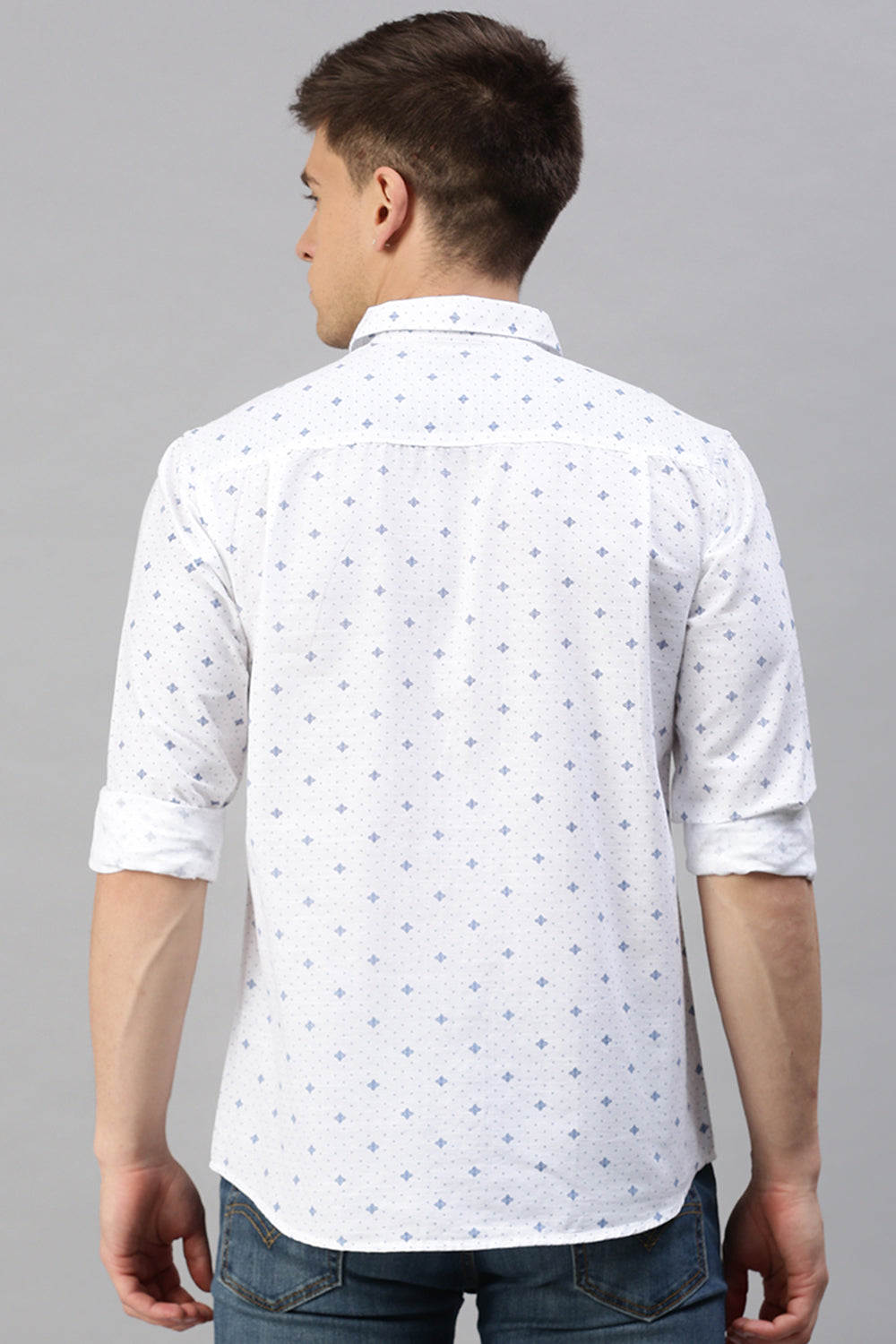 Classic Polo Men's Cotton Full Sleeve Printed Slim Fit Polo Neck White Color Woven Shirt | So1-25 B