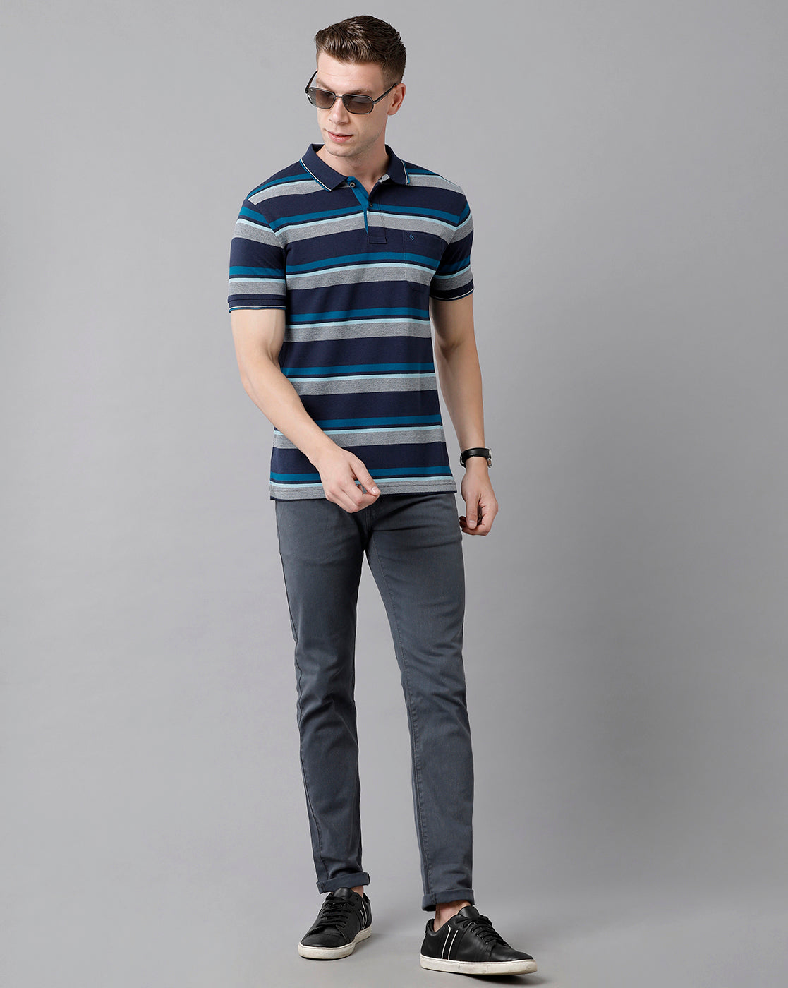 Classic Polo Men's Cotton Blend Striped Half Sleeve Slim Fit Polo Neck Multicolor T-Shirt | Adore - 172 A