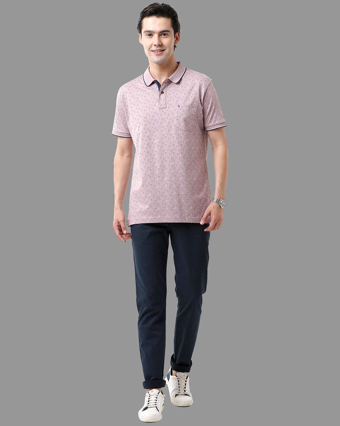 Classic Polo Mens Cotton Half Sleeve Printed Slim Fit Polo Neck Lavander Color T-Shirt | Bello - 178 A