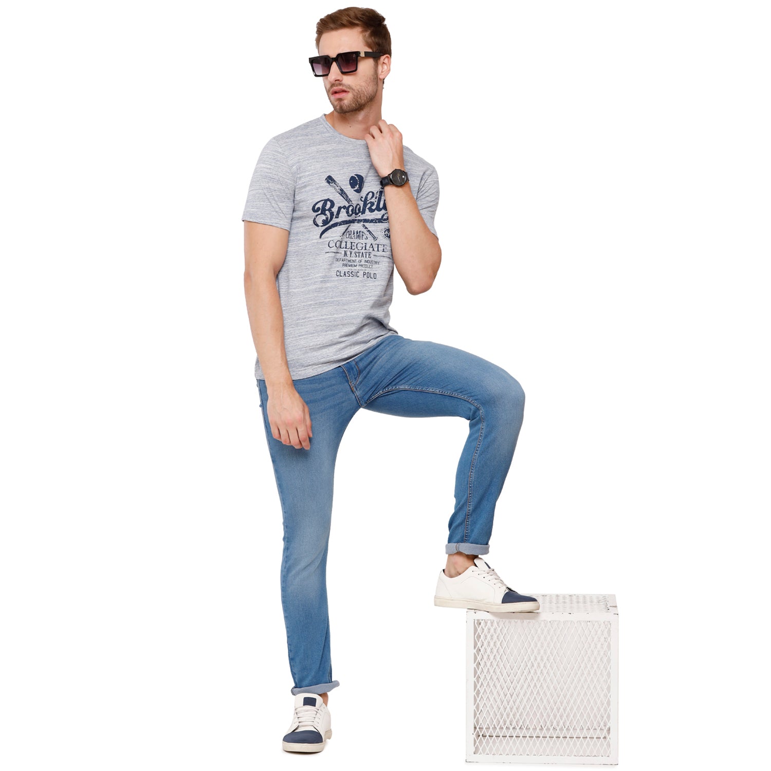 Classic Polo Mens Chest Print Half Sleeve Slim Fit Crew Neck T-Shirt (FLASH-RN-105 SF C) T-shirt Classic Polo 