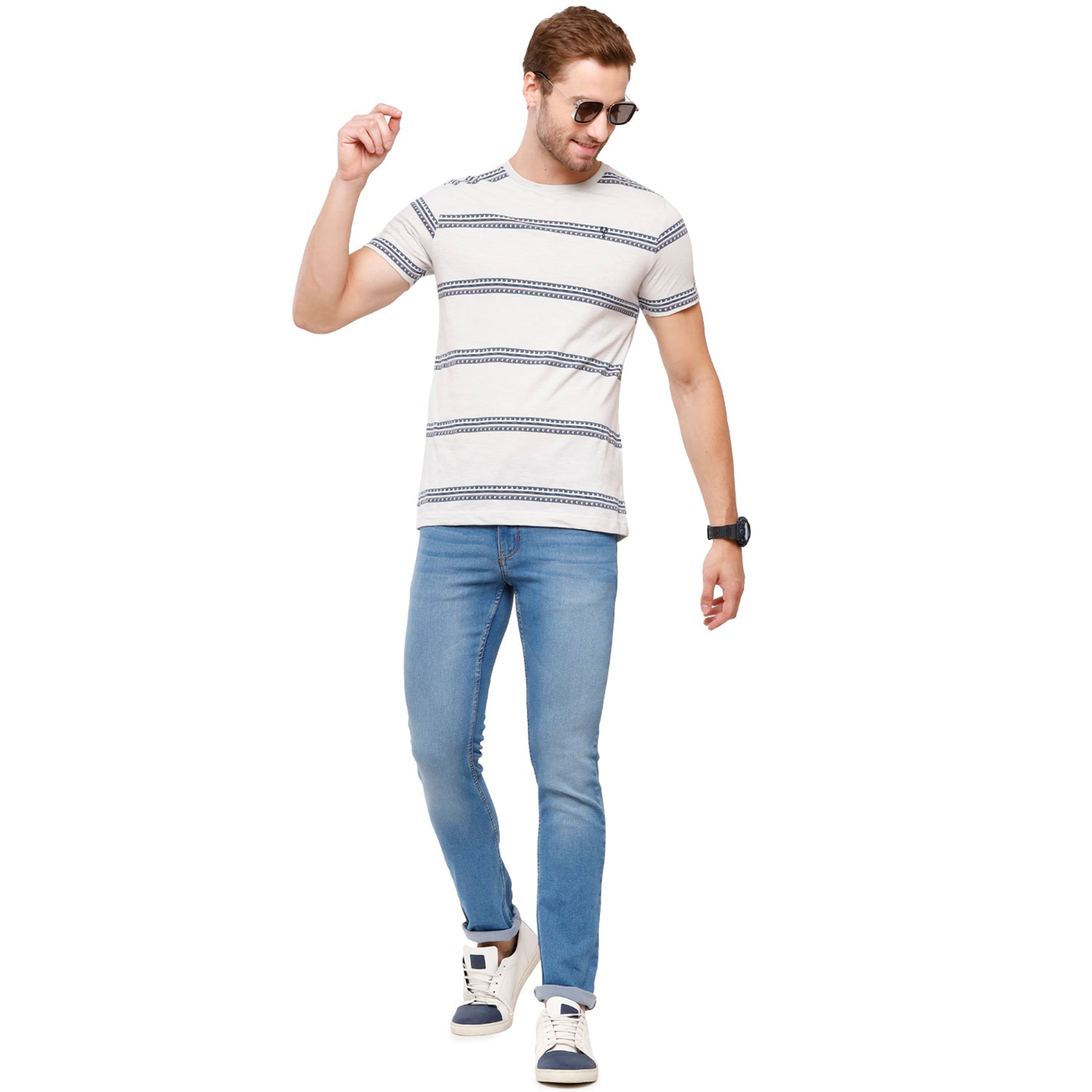 Classic Polo Mens Stripped Half Sleeve Slim Fit Crew Neck T-Shirt (FLASH-RN-104 SF C) T-shirt Classic Polo 