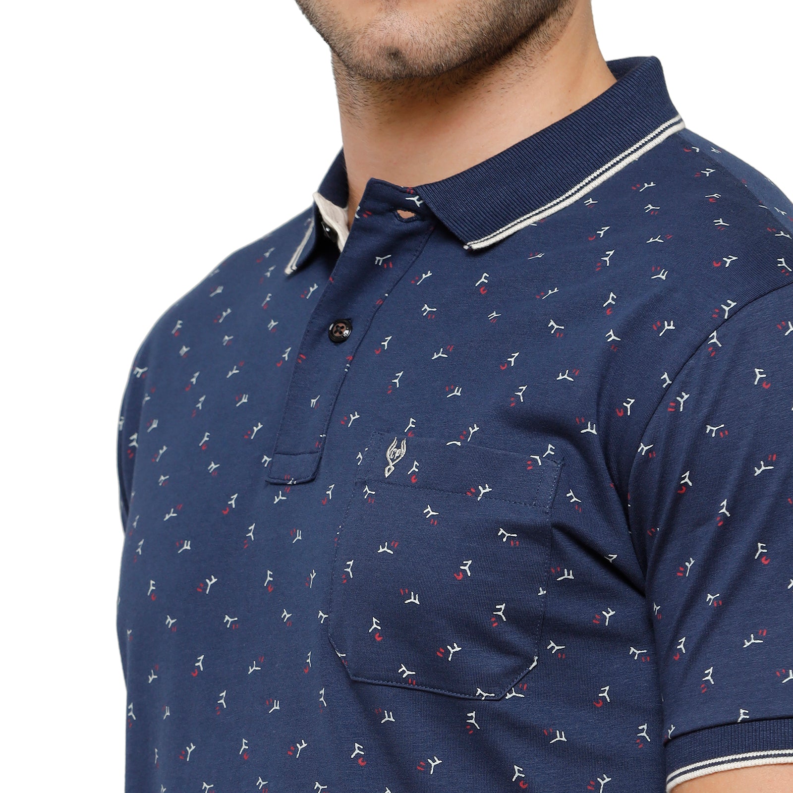 Classic Polo Mens Printed Slim Fit Polo Neck Navy Blue Colour T-Shirt - Bello 164 B T-shirt Classic Polo 