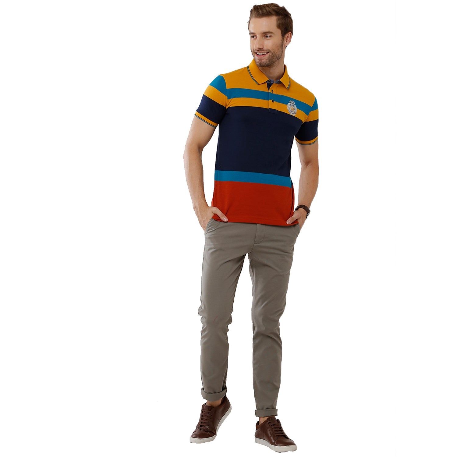 Classic Polo Mens 100% Cotton Multicolor Stripped Slim Fit Polo Neck T-Shirt - VTA 187 B T-shirt Classic Polo 