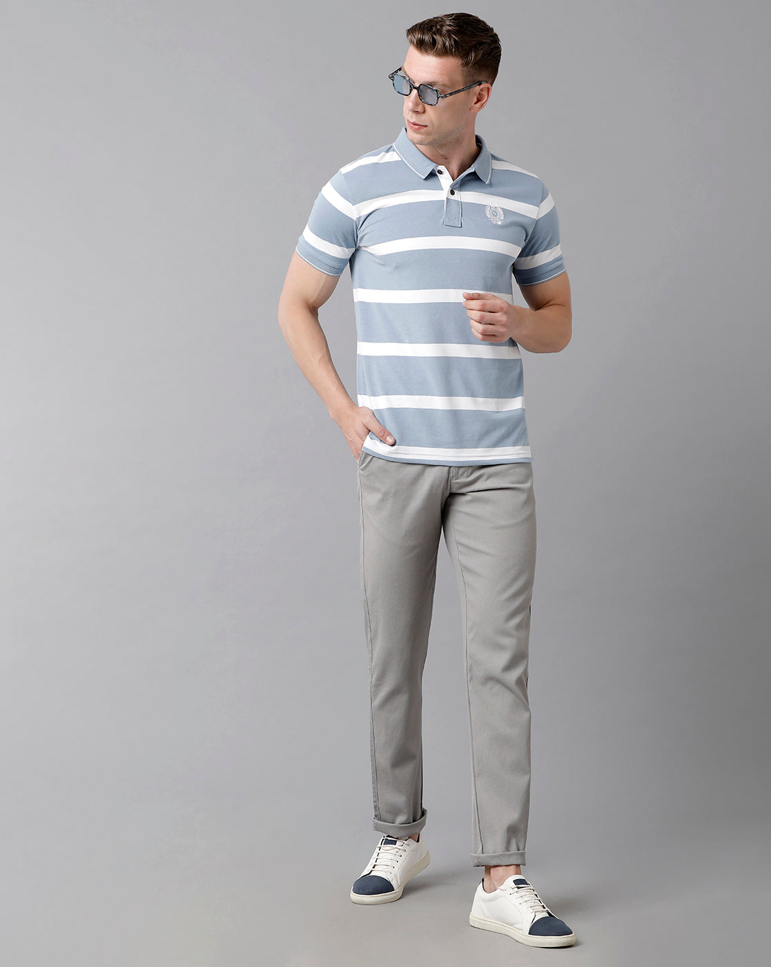 Classic Polo Men's Cotton Striped Half Sleeve Slim Fit Polo Neck Sky Blue Color T-Shirt | Cpeg - 282 B