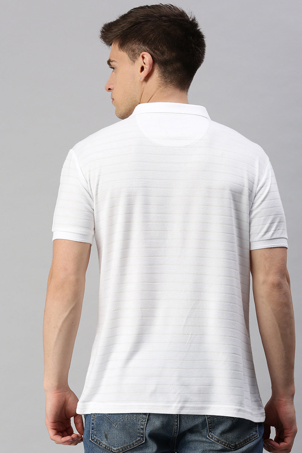 Classic Polo Men's Cotton Half Sleeve Striped Slim Fit Polo Neck White Color T-Shirt | Prm - 755 B