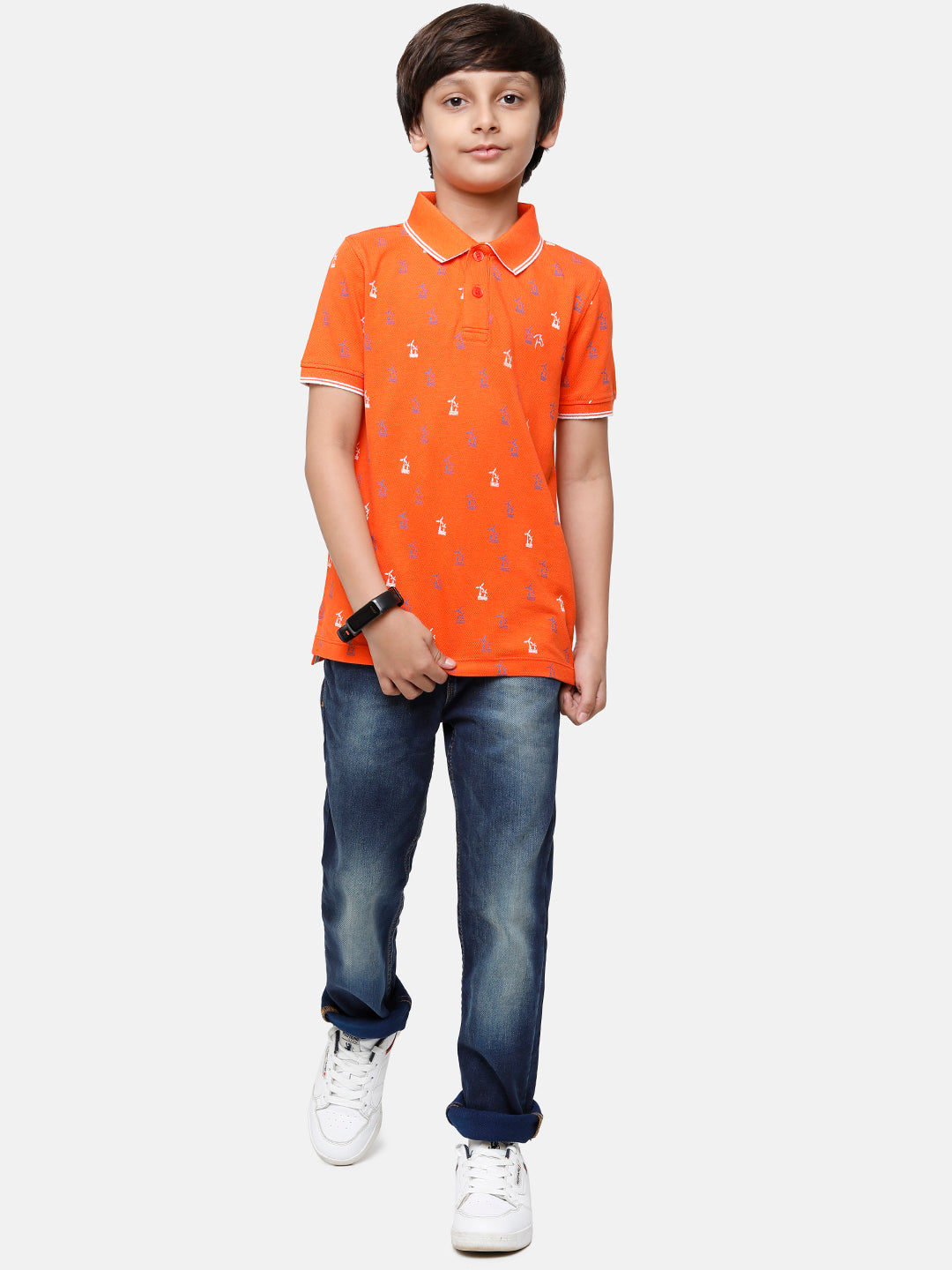 CP Boys Orange Printed Slim Fit Polo Neck T-Shirt T-shirt Classic Polo 