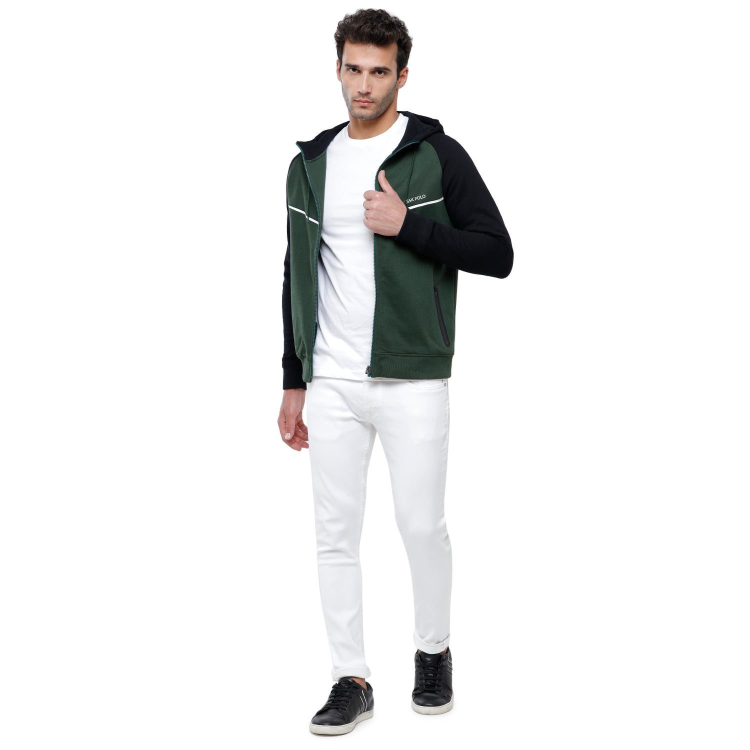 Classic Polo Men's Color Block Full Sleeve Green & Black Hooded Sweat Shirt - CPSS-325A Sweat Shirts Classic Polo 