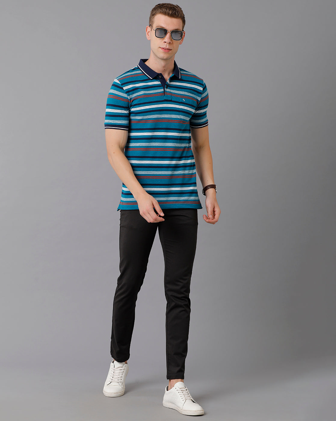 Classic Polo Men's Cotton Blend Striped Slim Fit Multicolor T-Shirt | Adore - 175 B