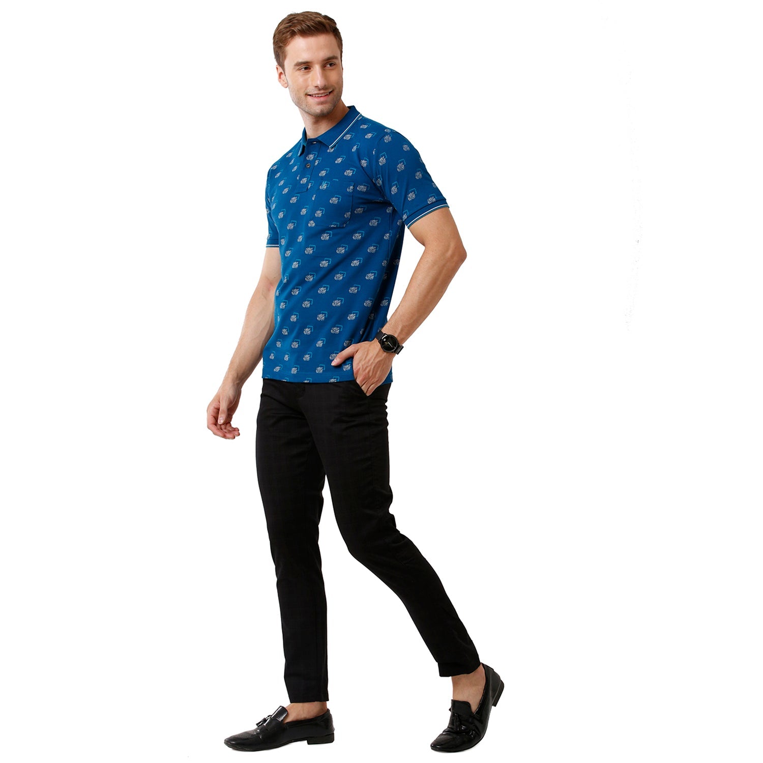 Classic Polo Mens Printed Half Sleeve Slim Fit Blue Color Polo T-Shirt - Beau 170 A T-shirt Classic Polo 