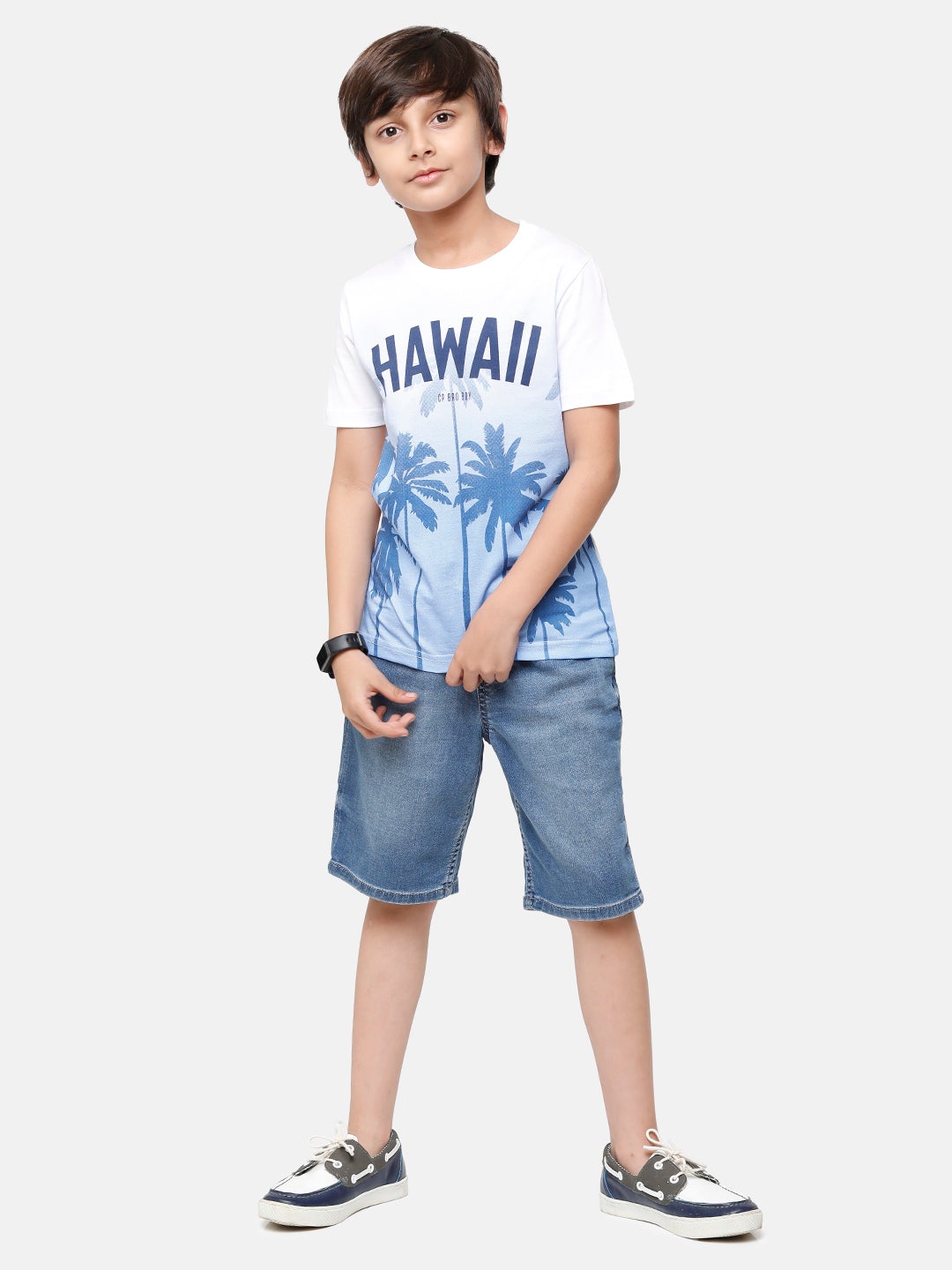 CP Boys White Printed Slim Fit Round Neck T-Shirt T-shirt Classic Polo 